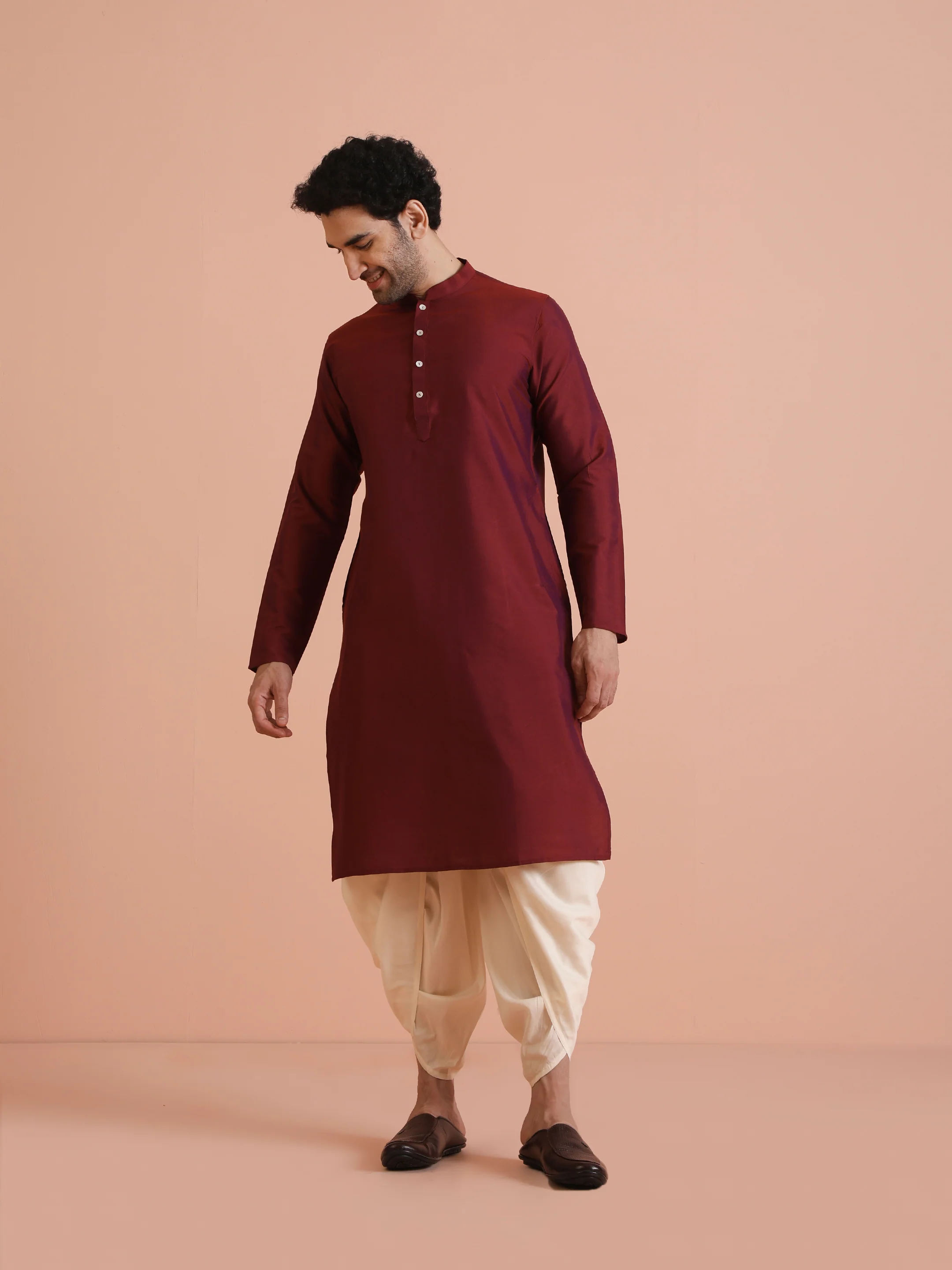 Cream Floral Silk Blend Sherwani Dhoti Set - Image 6