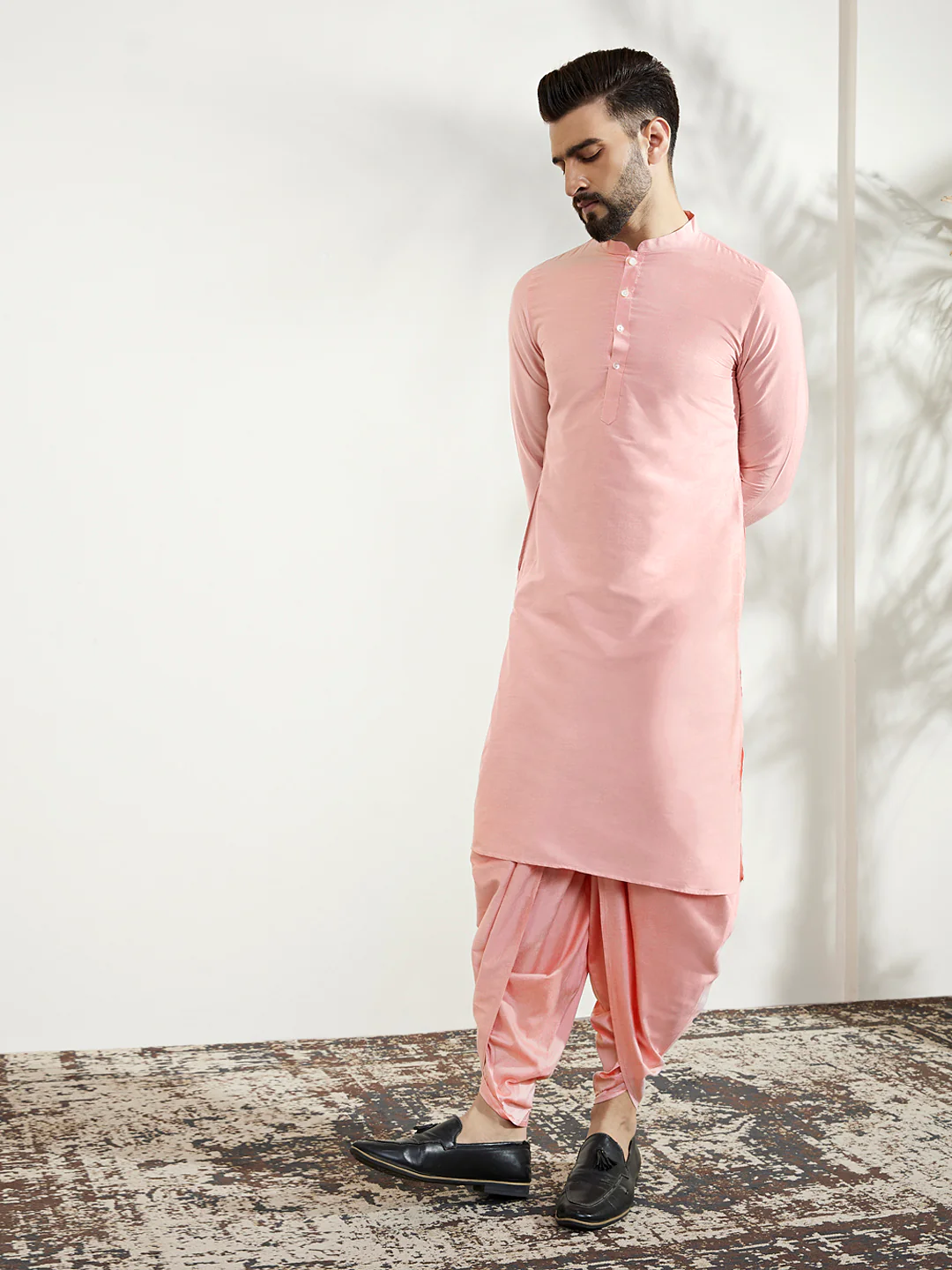 Men Multi Coloured Textured Kurta Indowestern Dhoti Set - Image 6