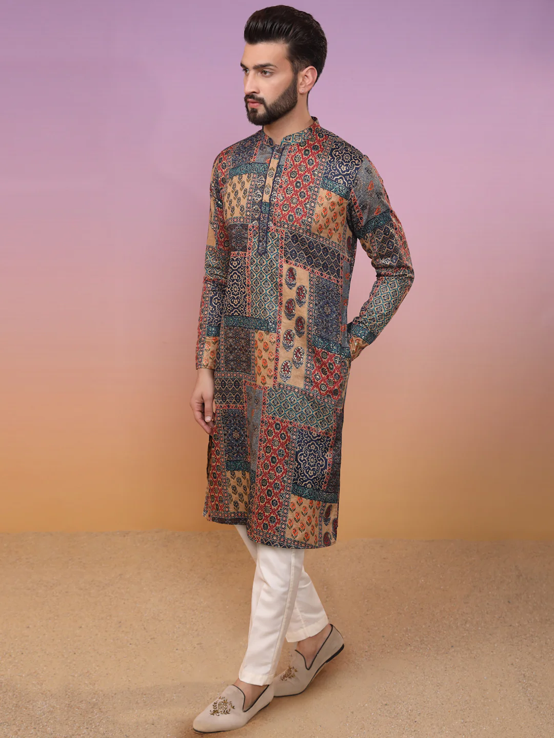Multi Cotton Printed Kurta Trouser Set - Image 2