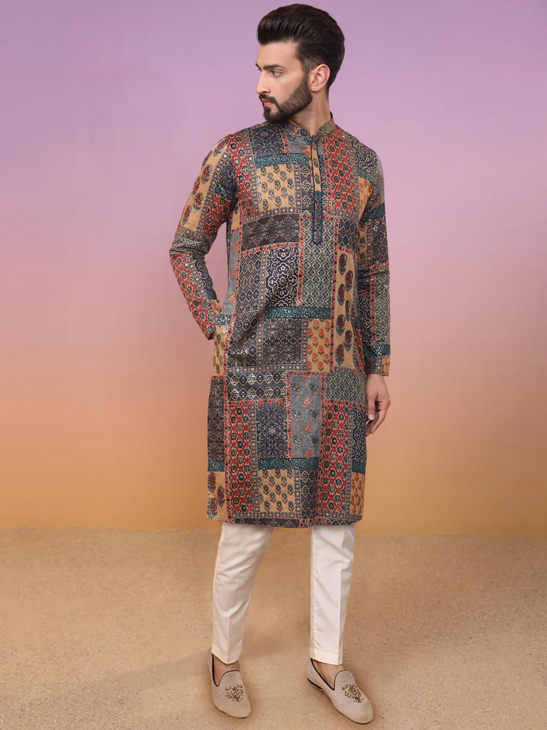 Multi Cotton Printed Kurta Trouser Set - Image 3