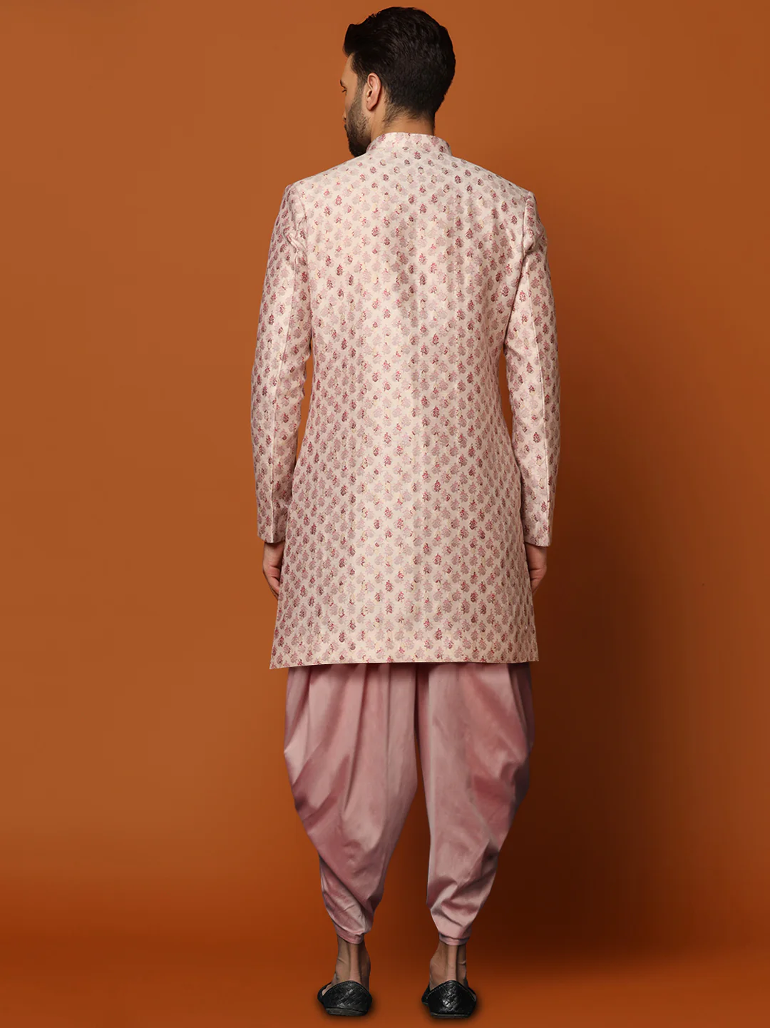 Pink Jacquard Sherwani with Pink Dhoti - Image 4
