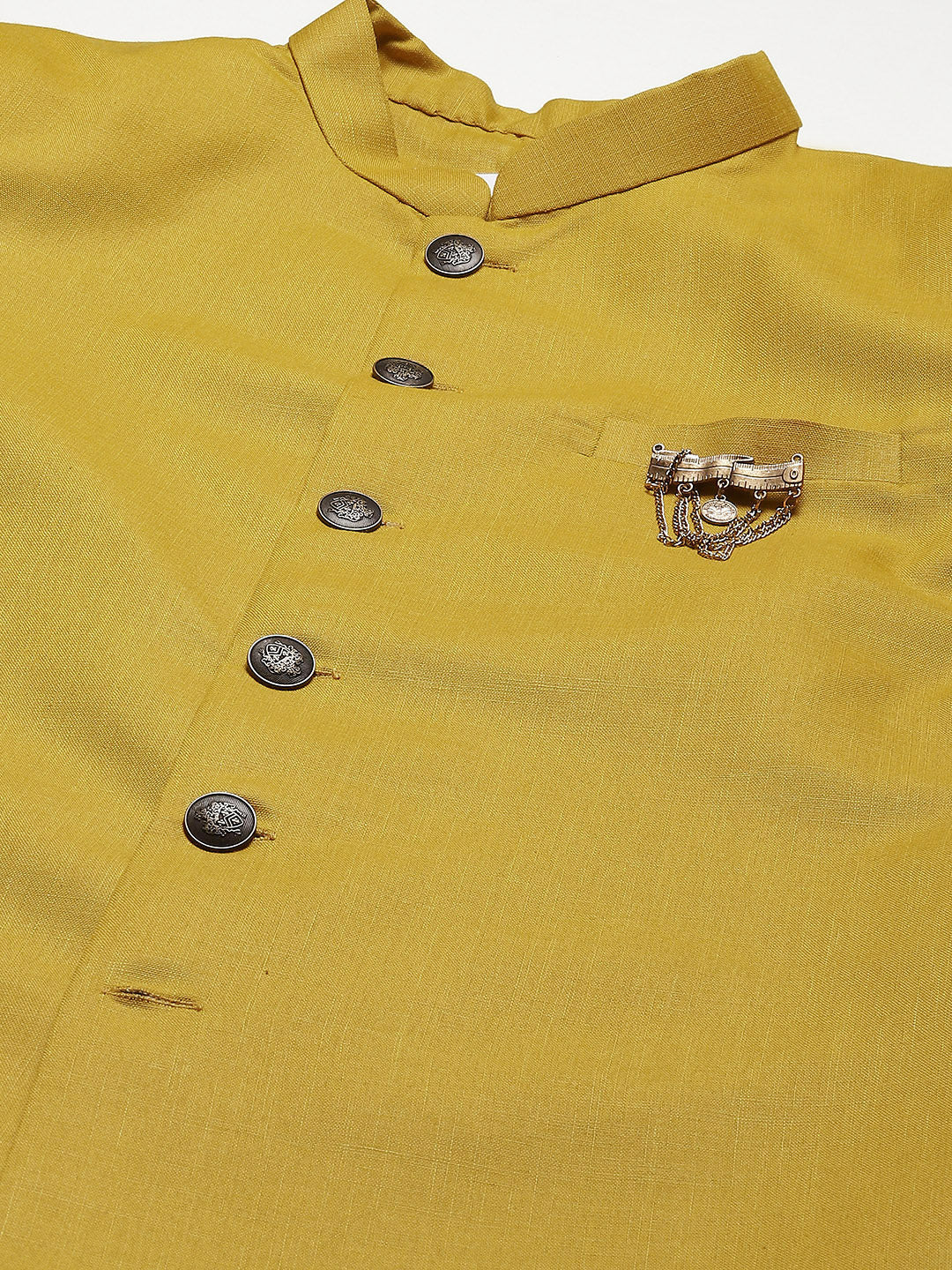 Men Mustard Yellow Solid Indowestern Churidar Set - Image 4