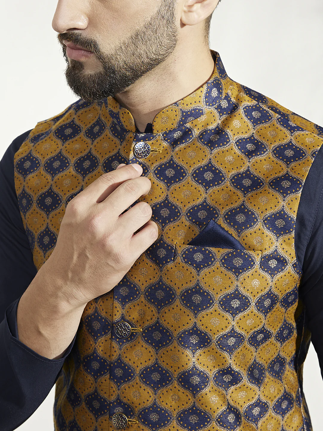 Men's Mustard Kurta Jacket Churidar Set - Image 6