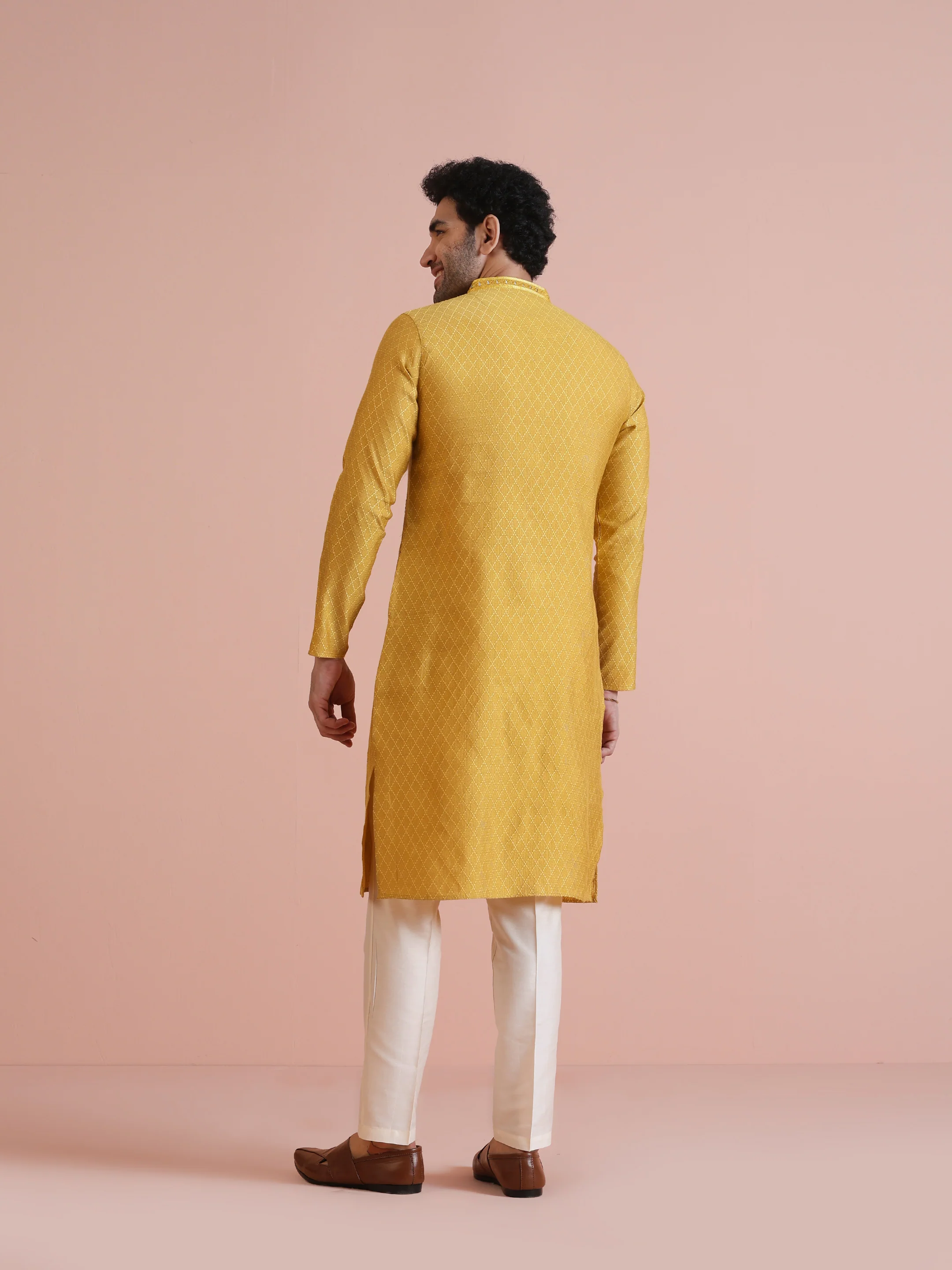 Men's Mustard Kurta Trouser Set - Image 4
