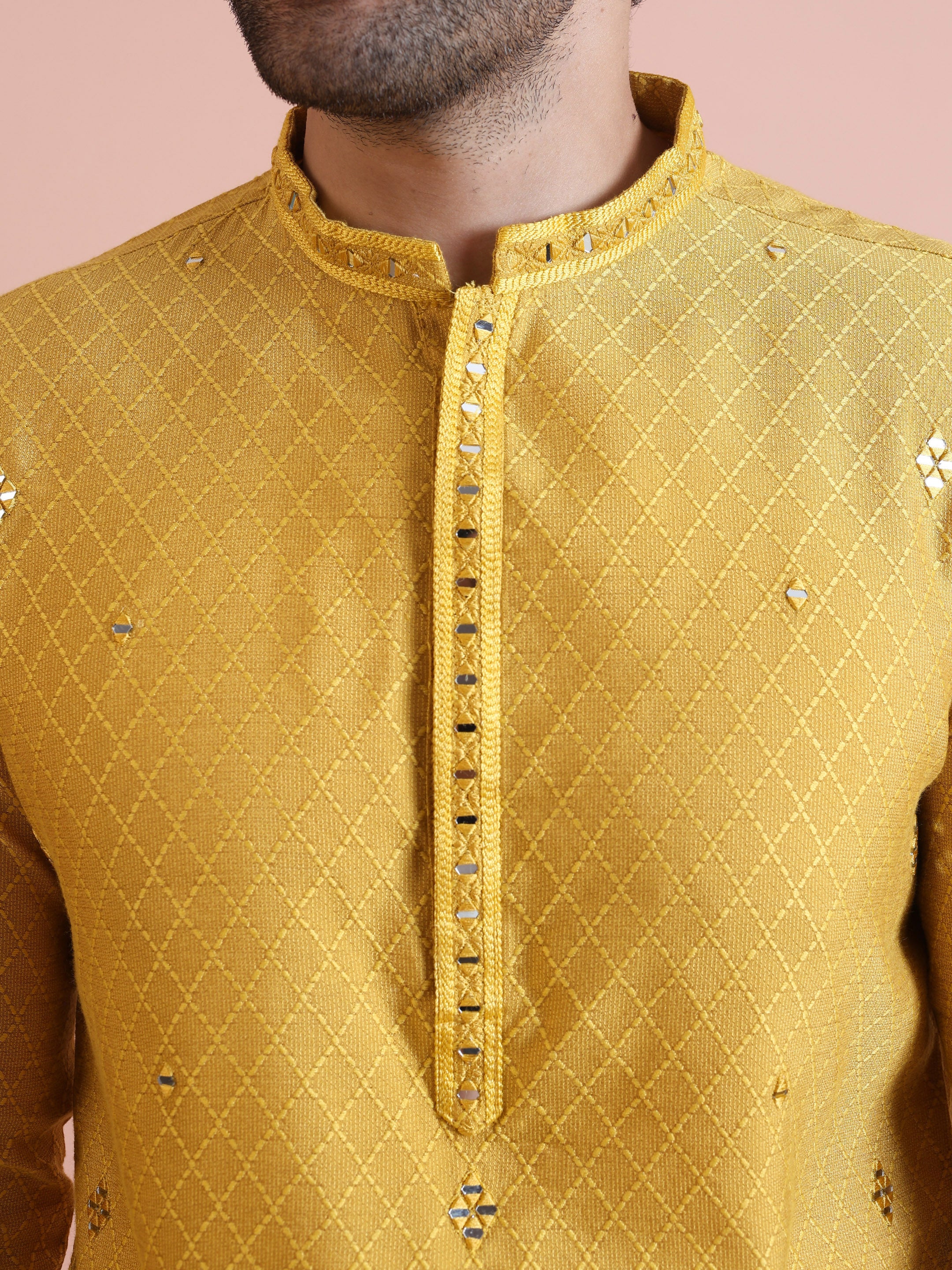 Men's Mustard Kurta Trouser Set - Image 5