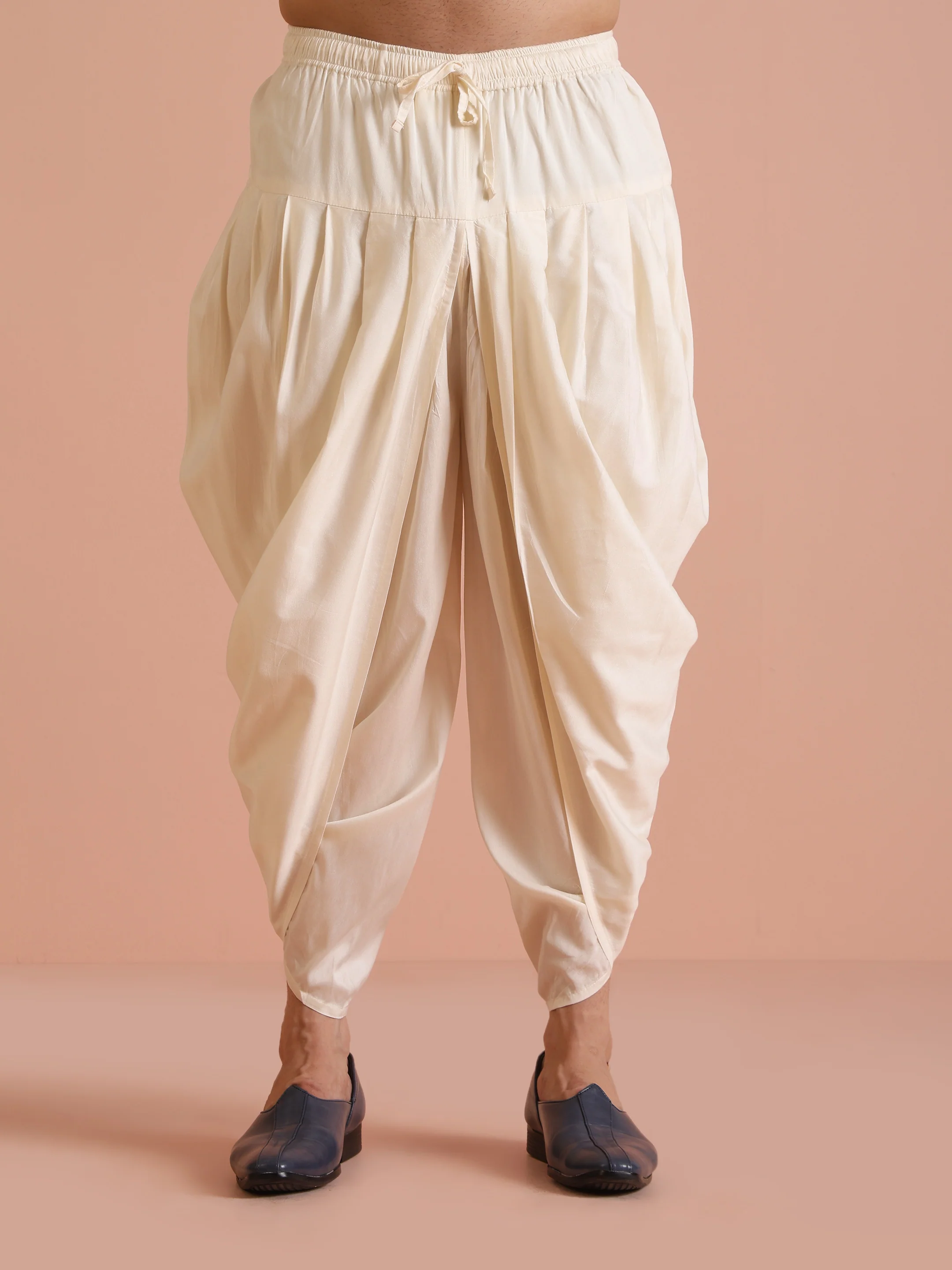 Men Navy Blue Chevron Textured Kurta Dhoti Set - Image 6