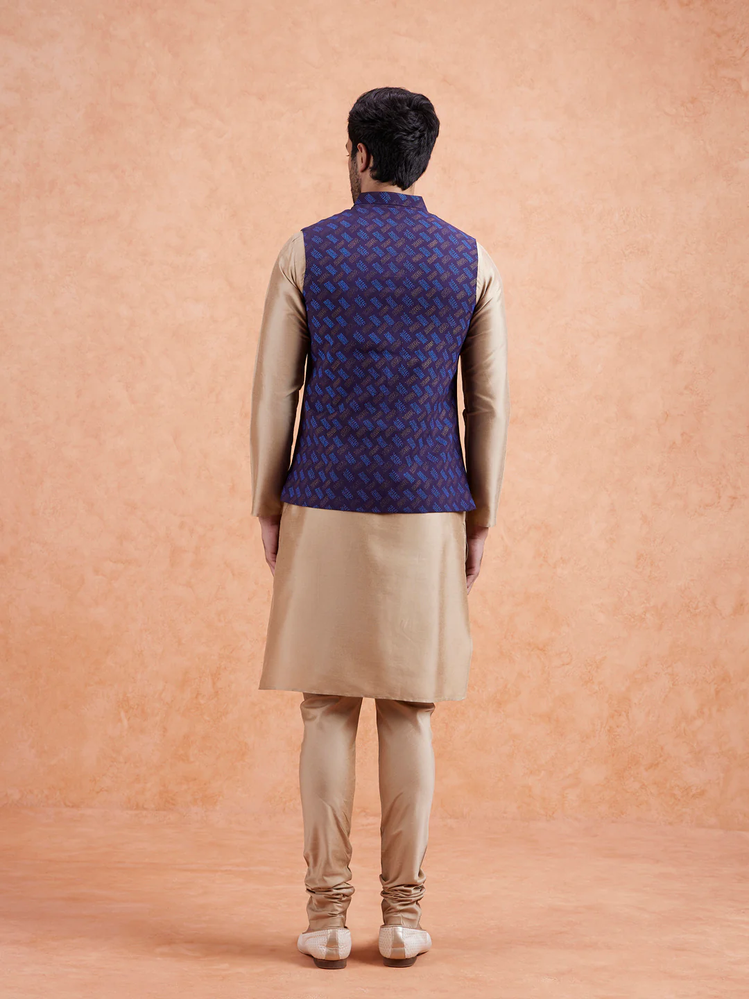 Navy Jacket Beige Kurta Churidar Set - Image 6