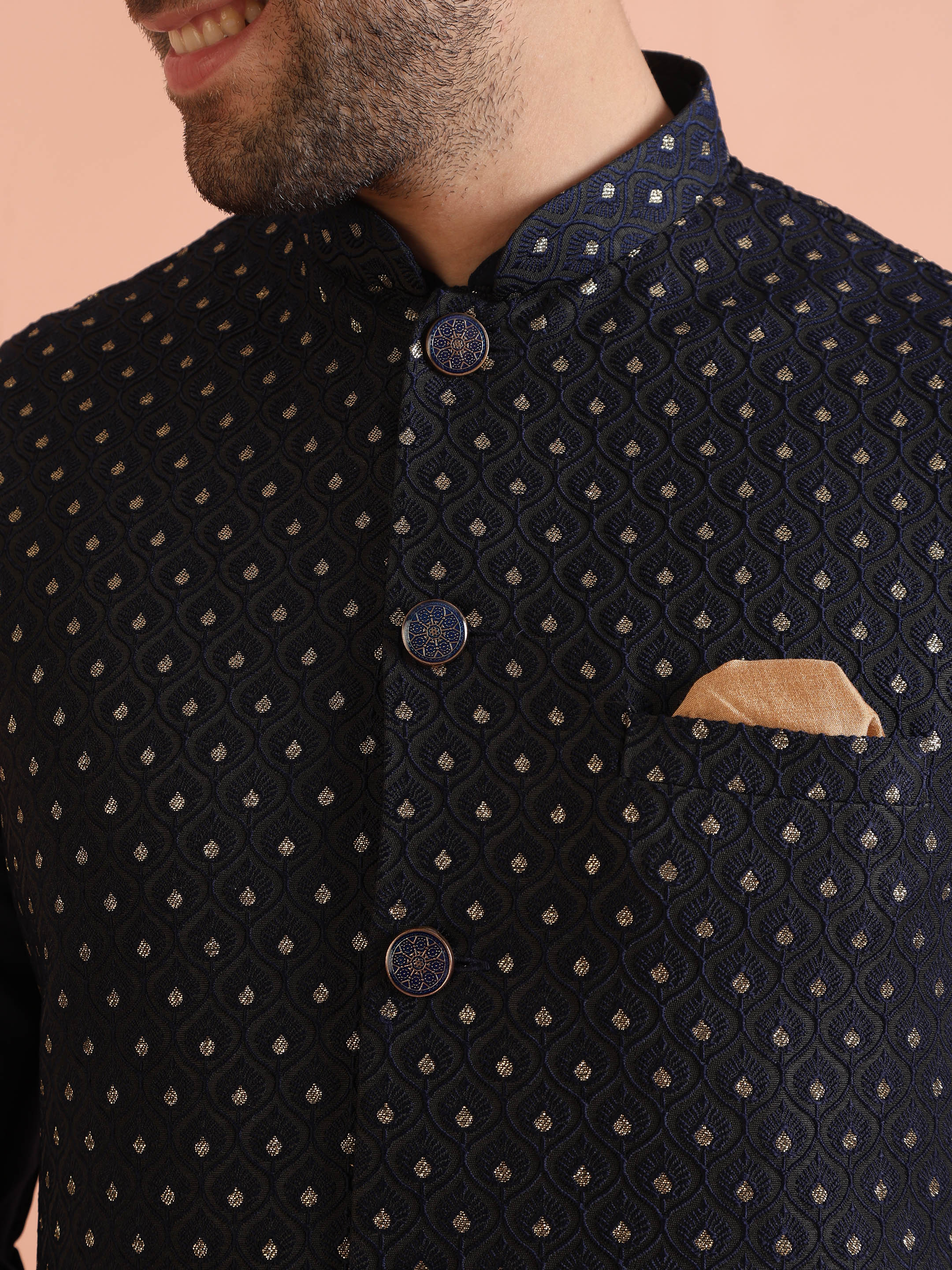 Black Silk Blend Embellished Jacket Kurta Churidar - Image 6