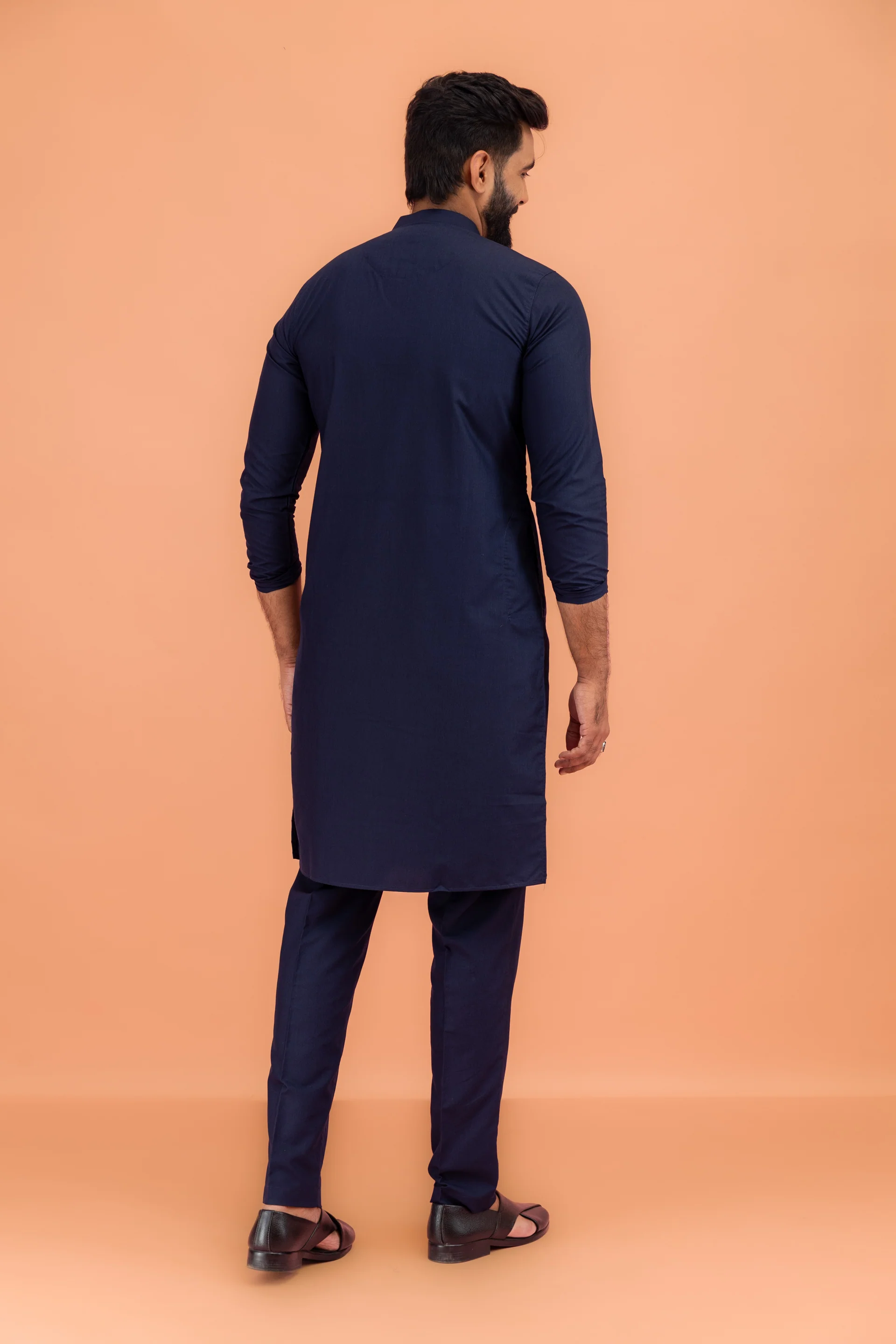Navy Cotton Silk Mettallic Tape Basic Kurta - Image 5