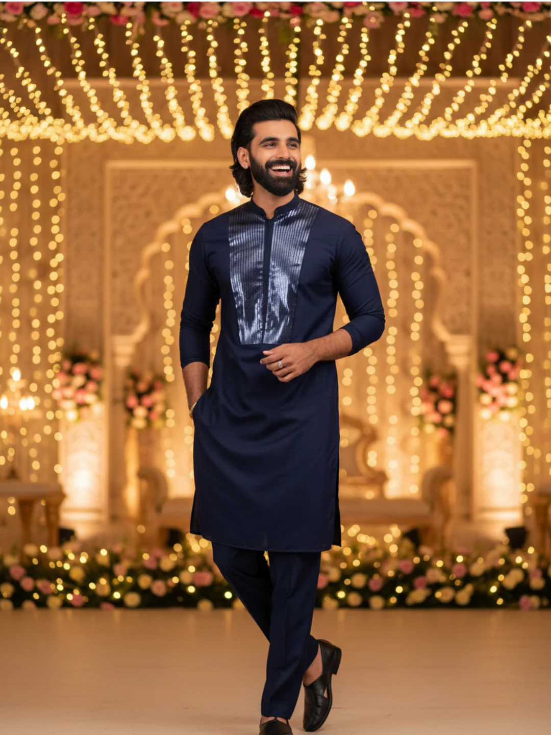 Men's Navy Blue Kurta Trouser Set - Image 11