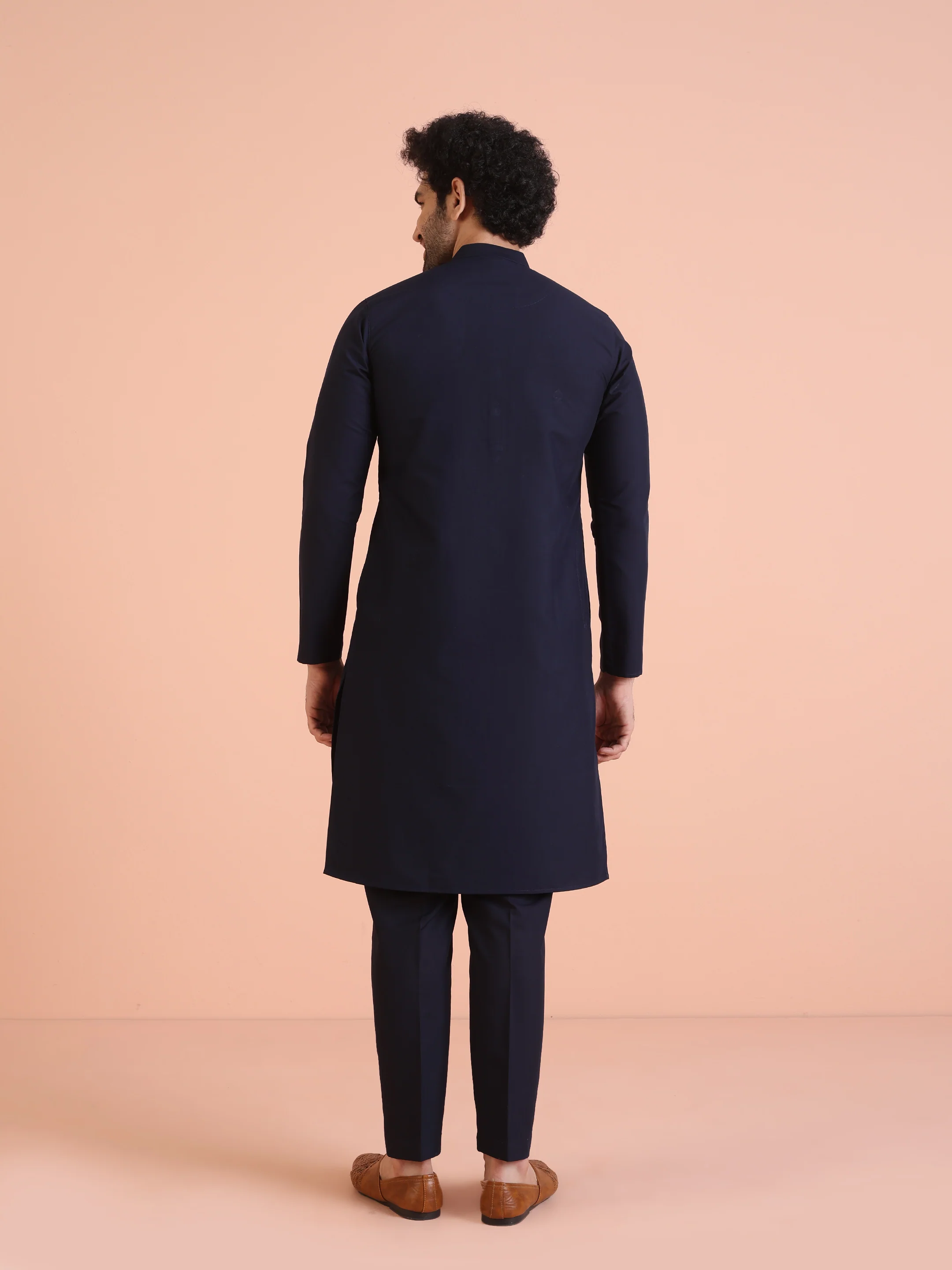 Navy Blue Silk Blend Embroidered Kurta Trouser - Image 4