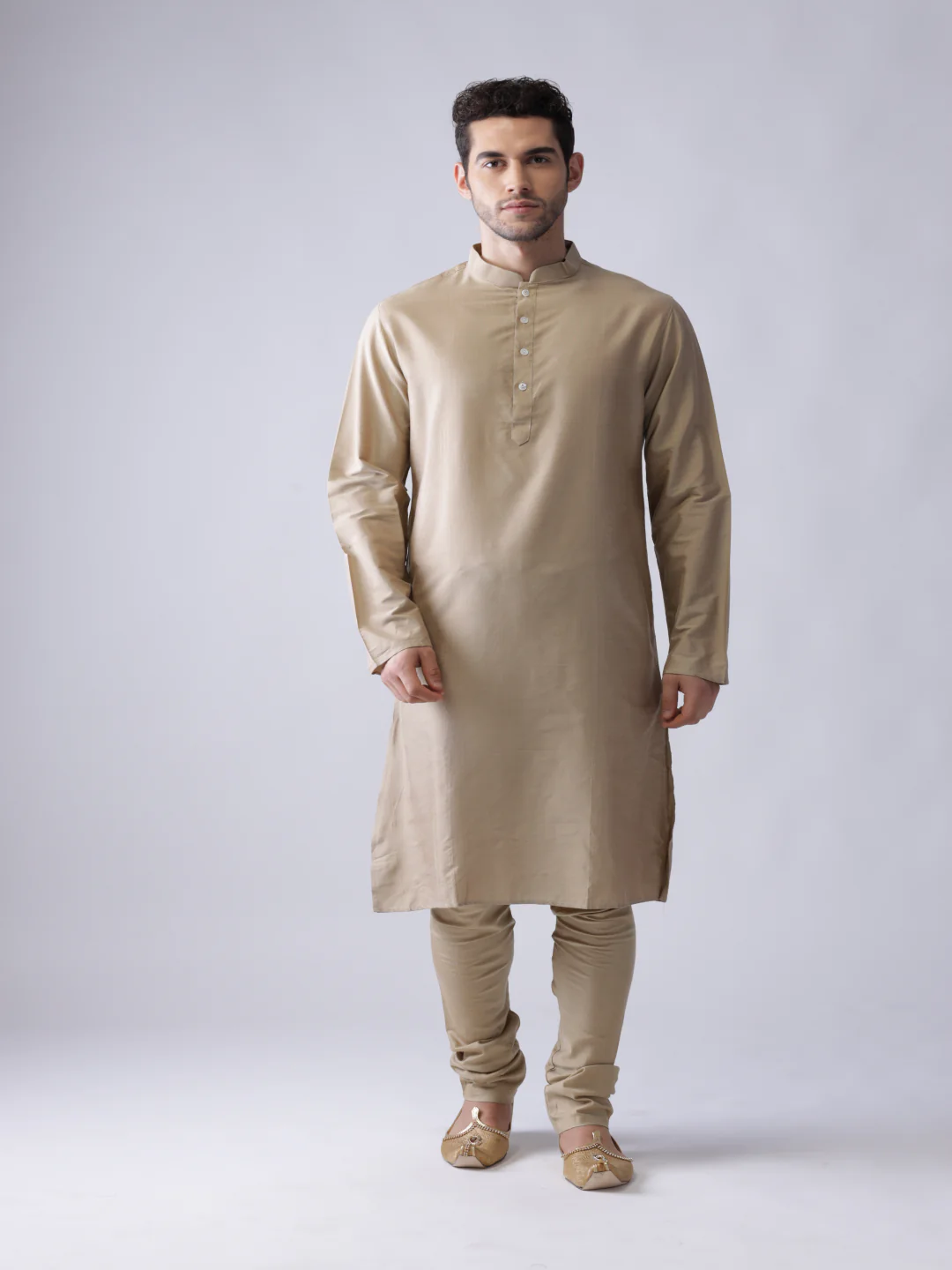 Off-White Jacket Beige Kurta Churidar Set - Image 5