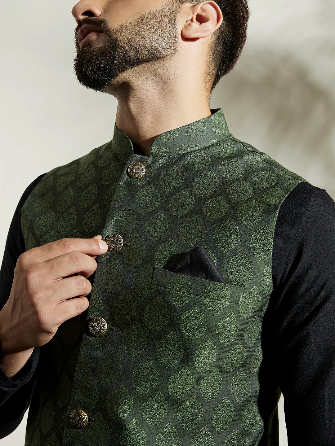 Olive Green Jacket Kurta Trouser Set - Image 6