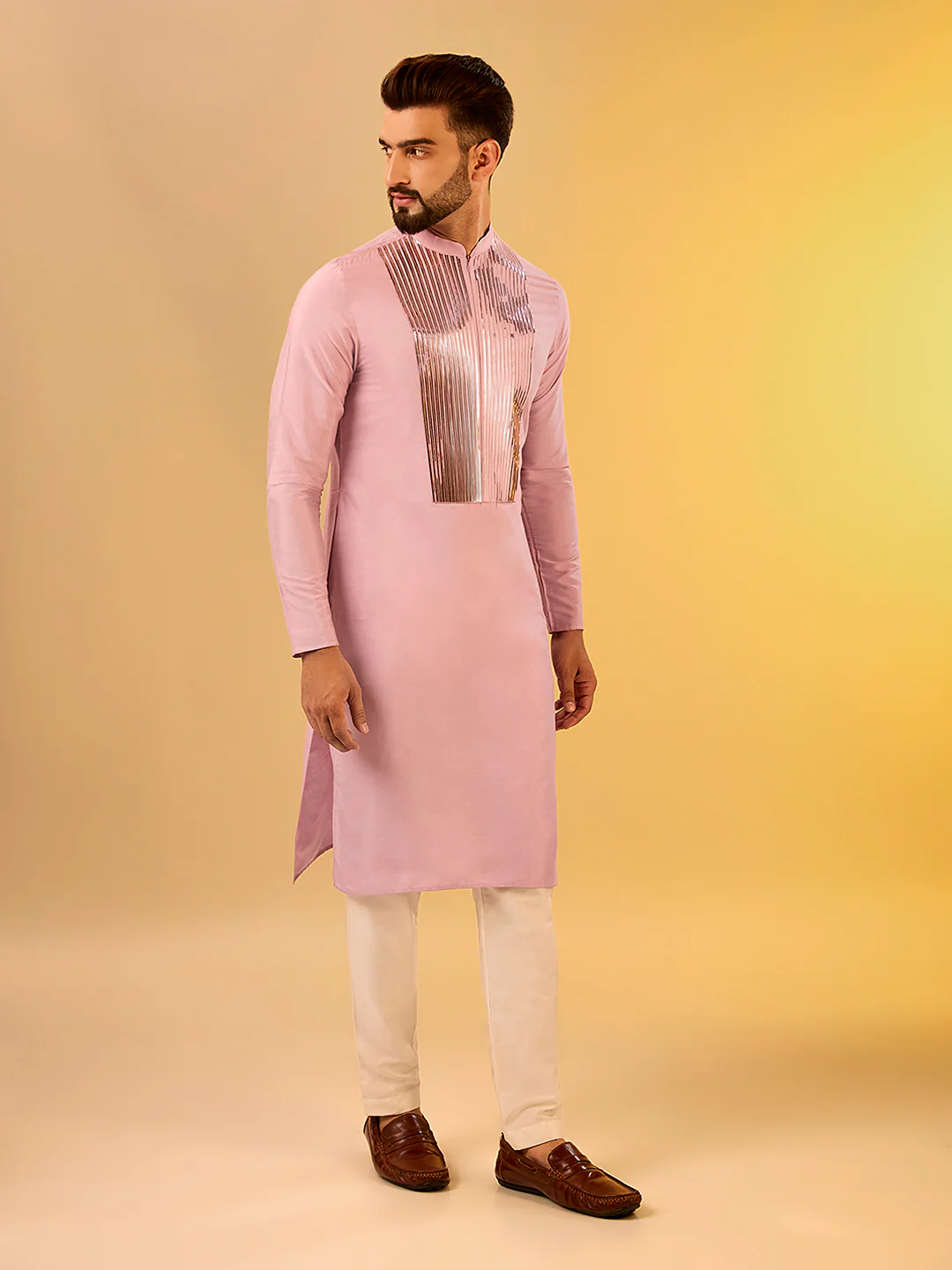 Men's Onion Pink Kurta Trouser Set - Image 2