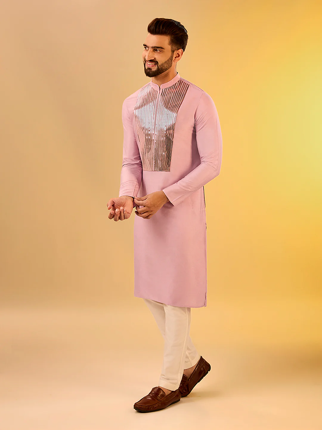 Men's Onion Pink Kurta Trouser Set - Image 3