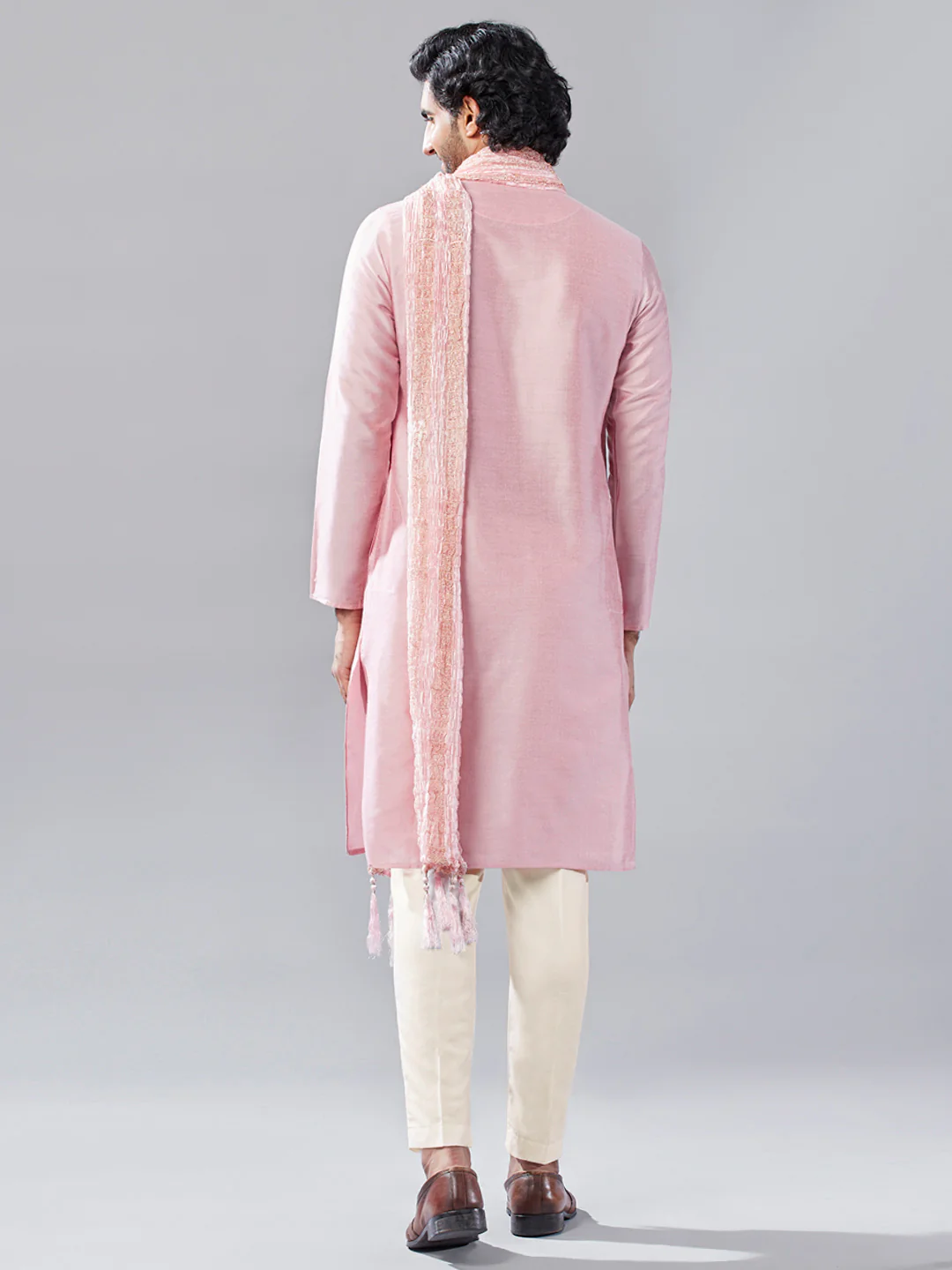 Pink Indo-Western Kurta Trouser Set with Dupatta - Image 4