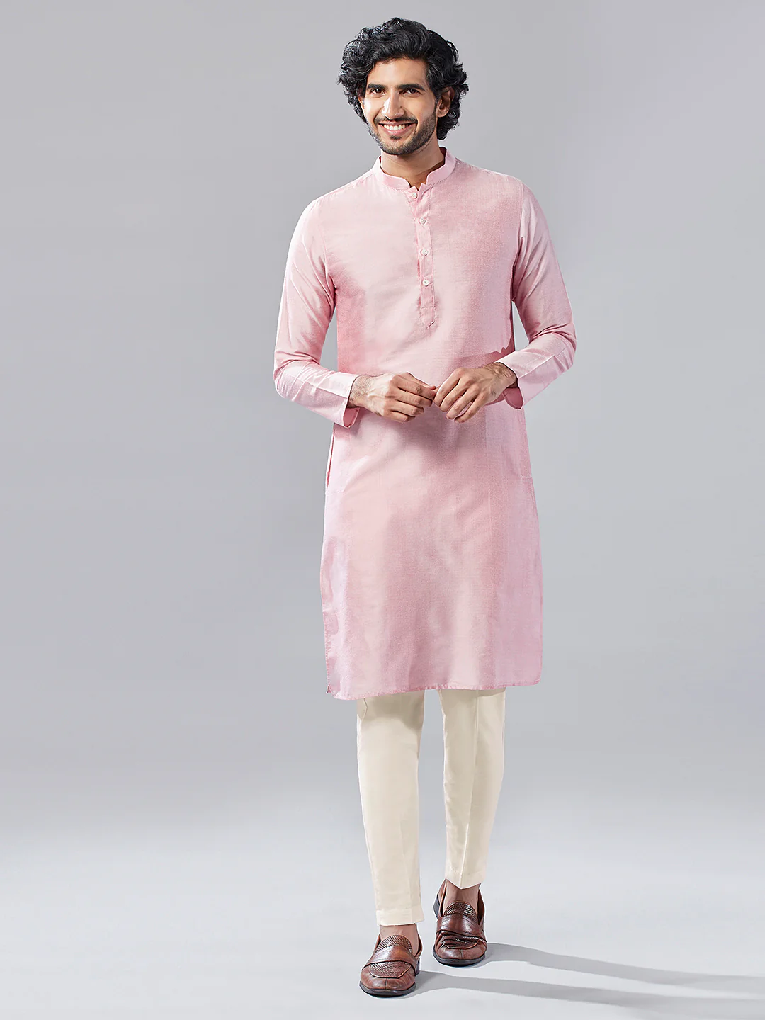 Pink Indo-Western Kurta Trouser Set with Dupatta - Image 5