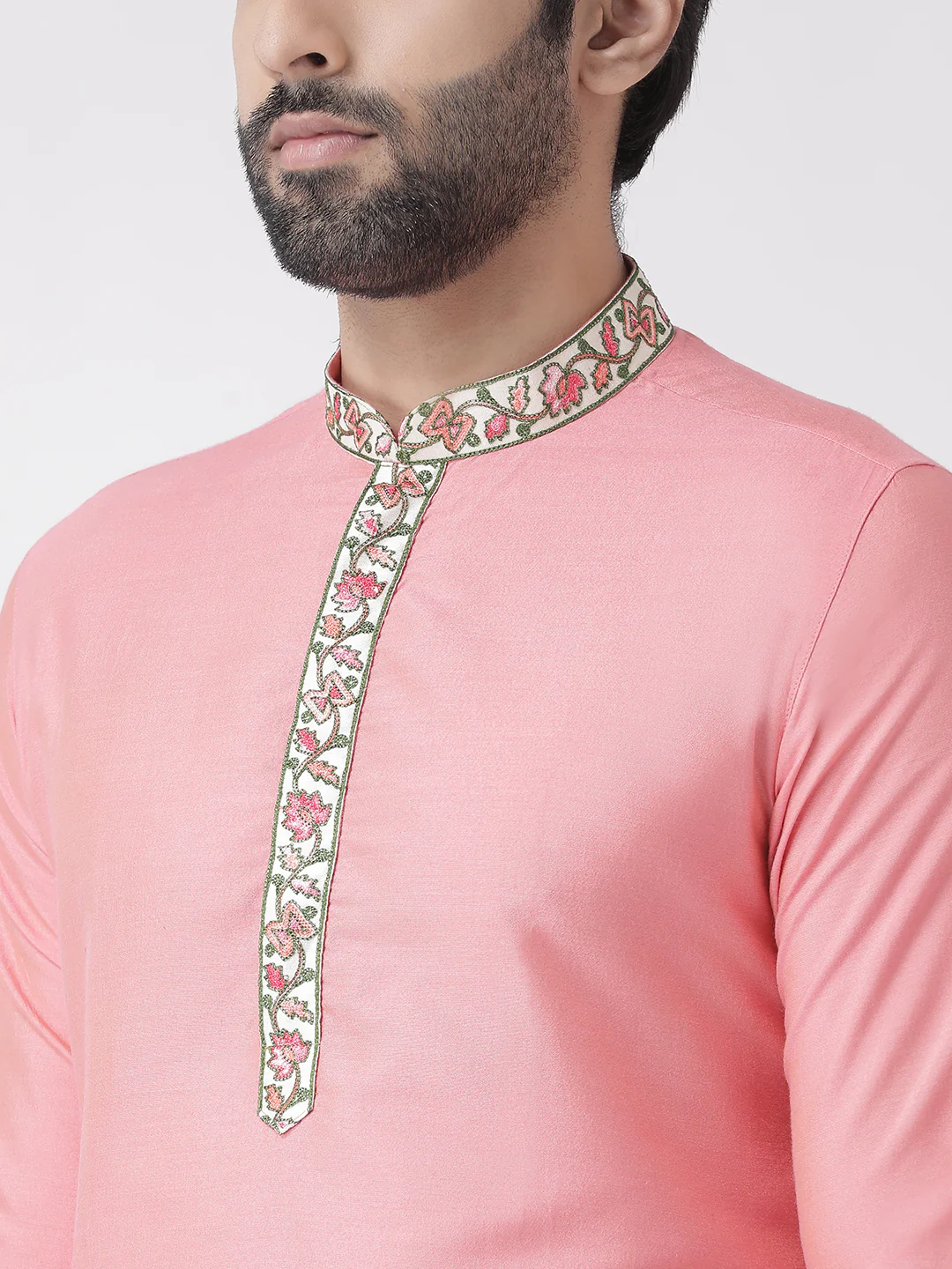 Men Solid Hot Pink Kurta Churidar Set - Image 5