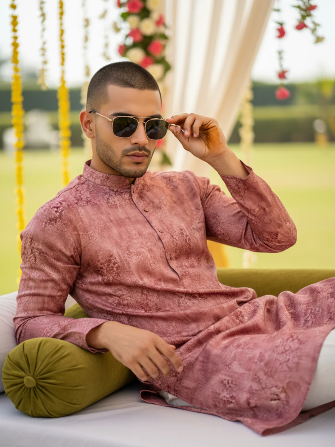 Men's Pink Kurta Churidar Set - Image 8