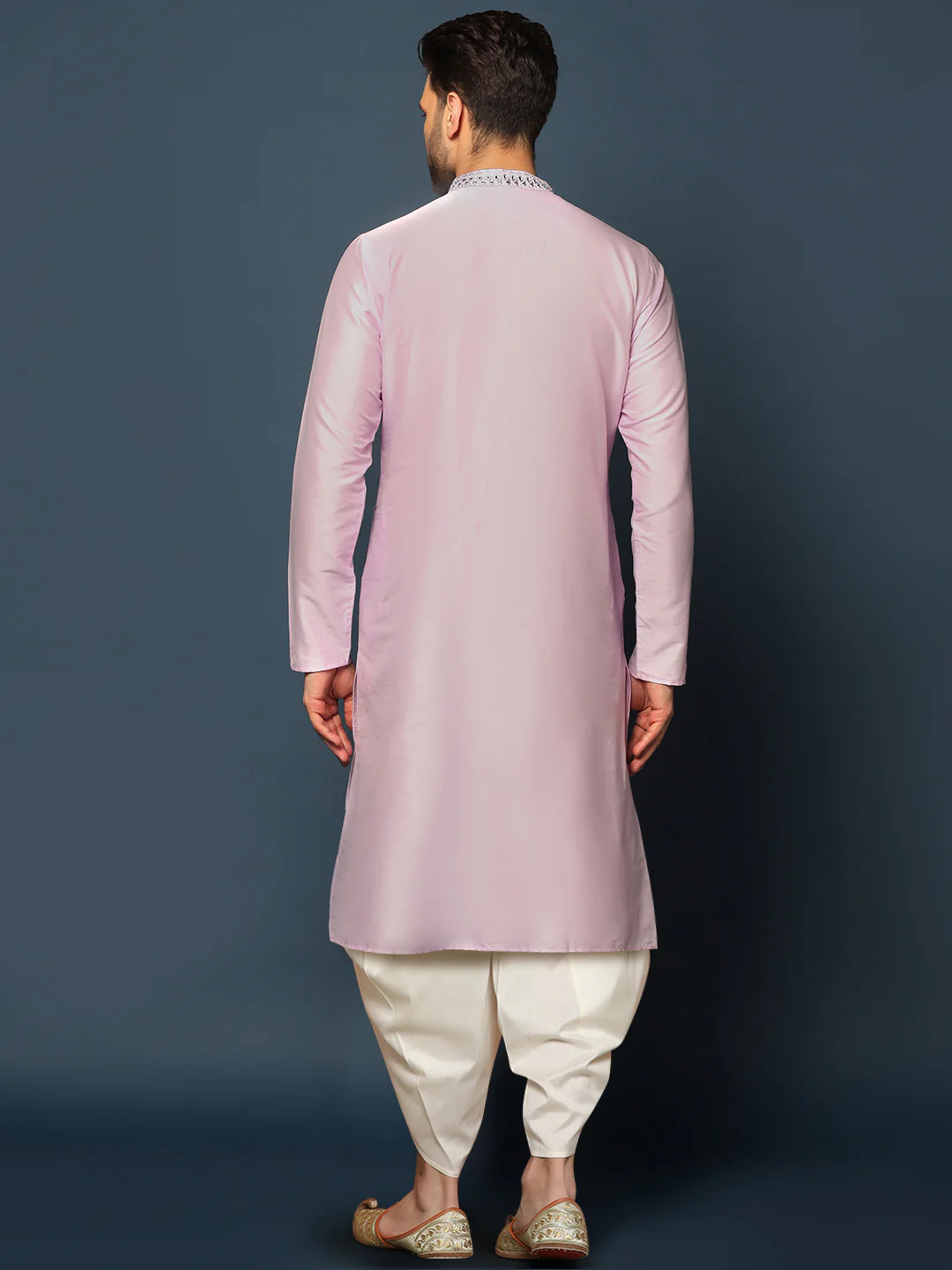 Men Light Pink Mirror Work Embellished Kurta Dhoti Set â€“ Classic Festive Wear - Image 4