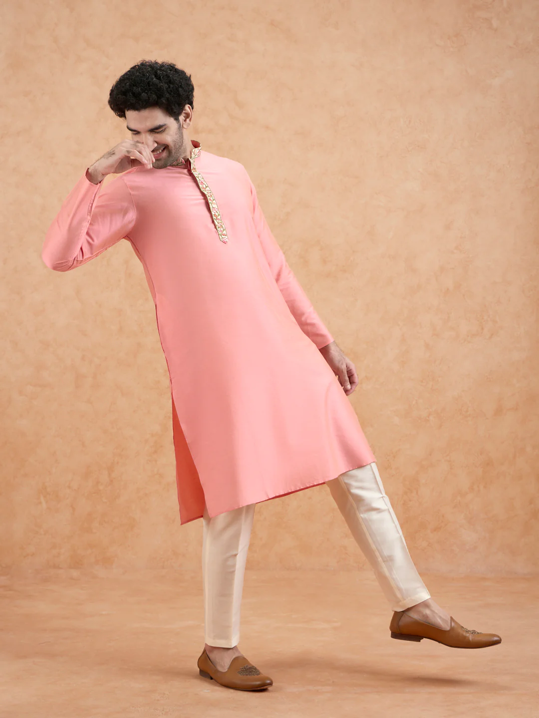 Pink Kurta with Embroidered Neckline - Image 6