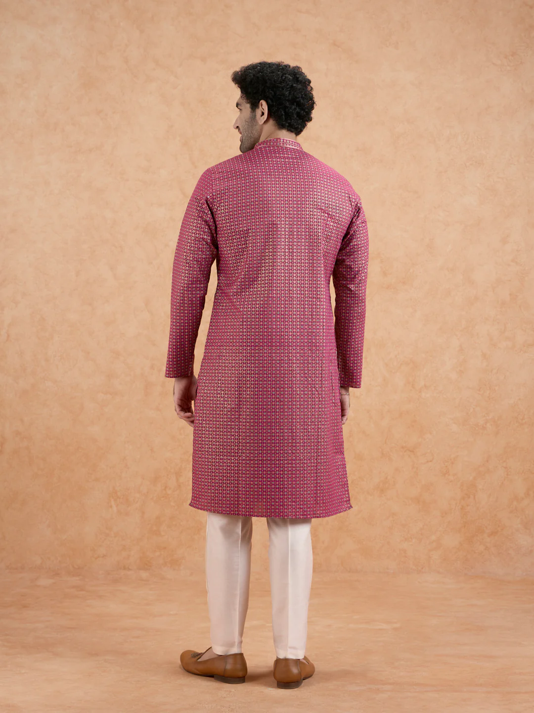 Magenta Silk Metallic Printed Long Kurta - Image 5