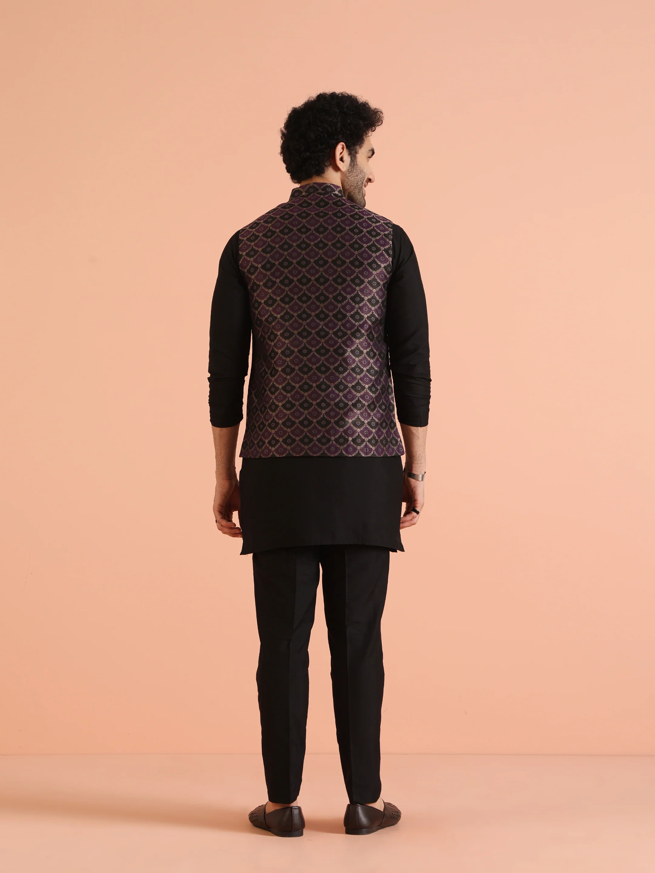 Purple Cotton Silk Textured Nehru Jacket - Image 6
