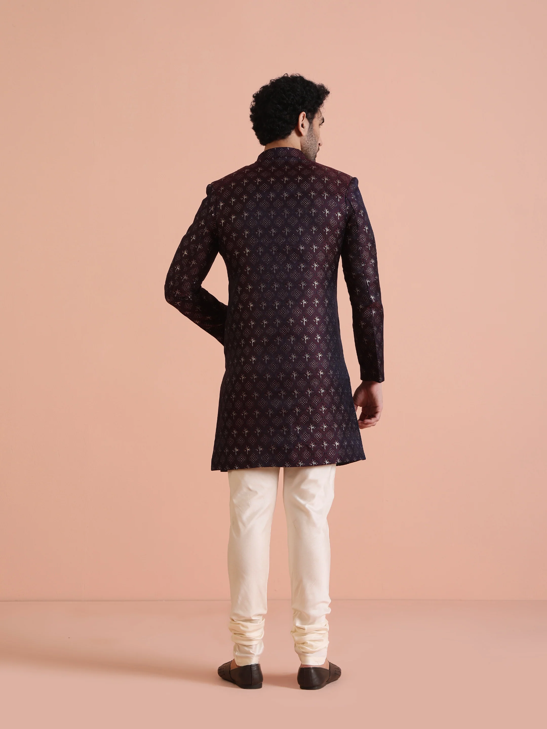 Men's Purple & Wine Indowestern Churidar Set - Image 4
