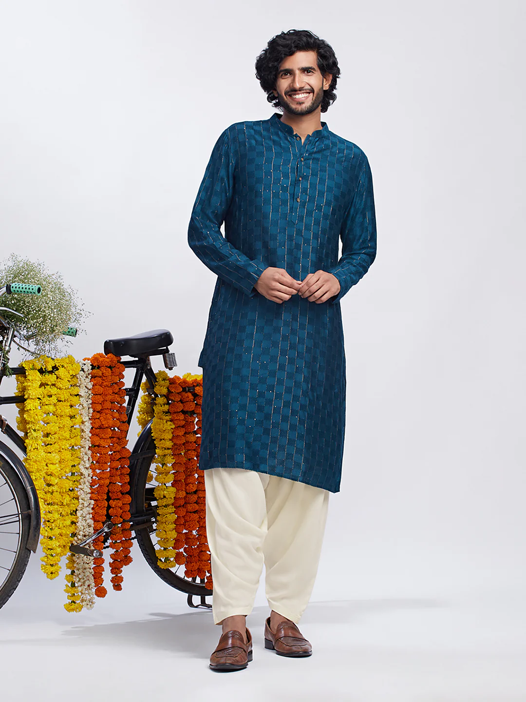 Men's Turquoise Blue Kurta Patiala Set