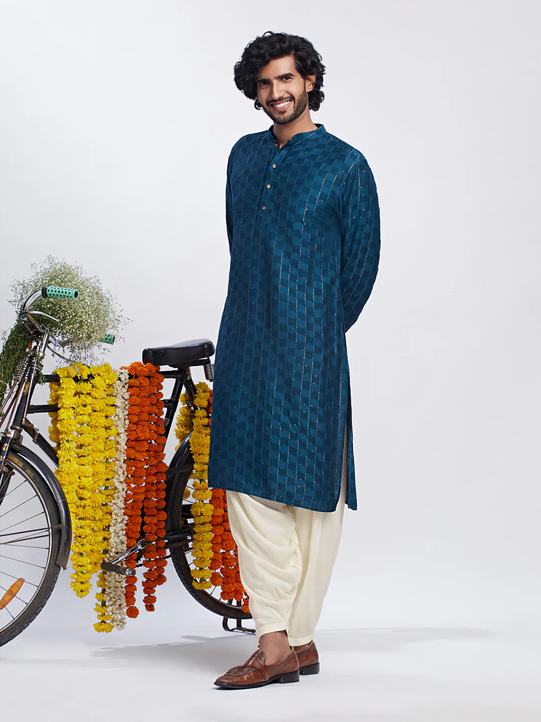 Men's Turquoise Blue Kurta Patiala Set - Image 3