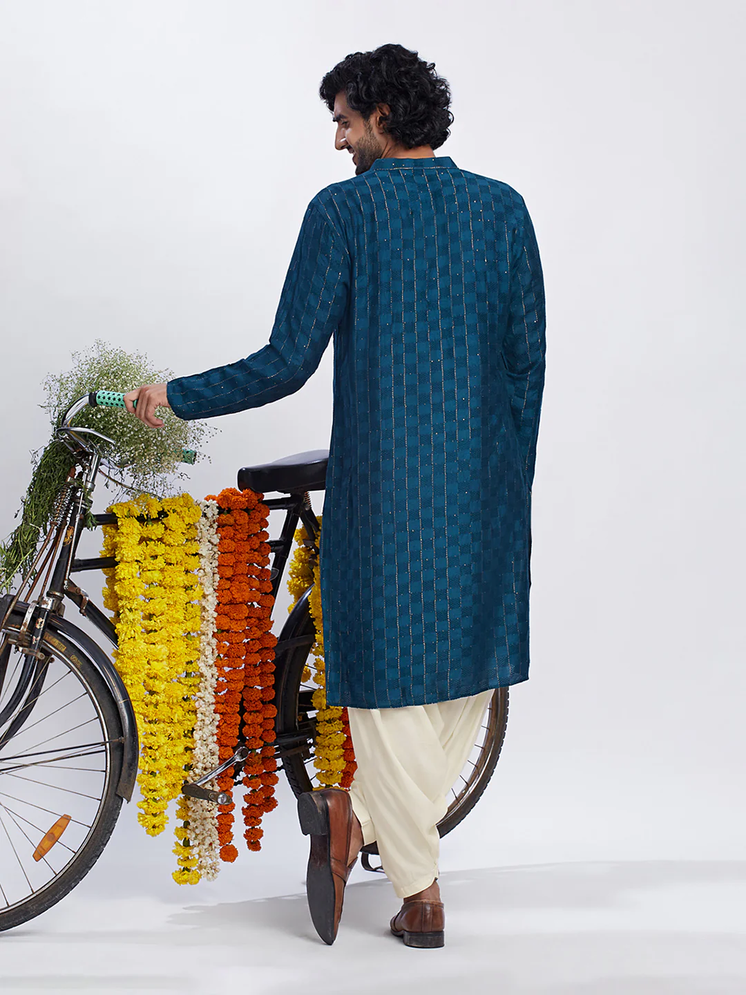 Men's Turquoise Blue Kurta Patiala Set - Image 4