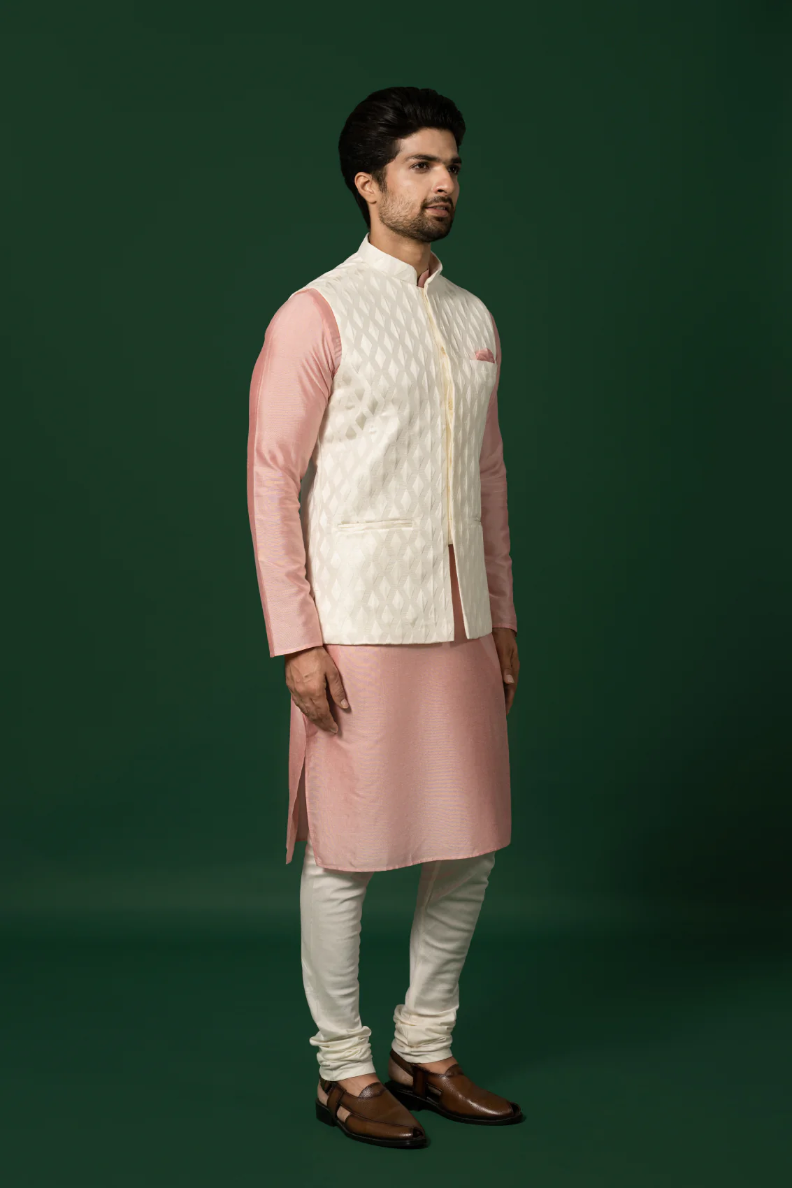 White Jacket Pink Kurta Churidar Set - Image 2