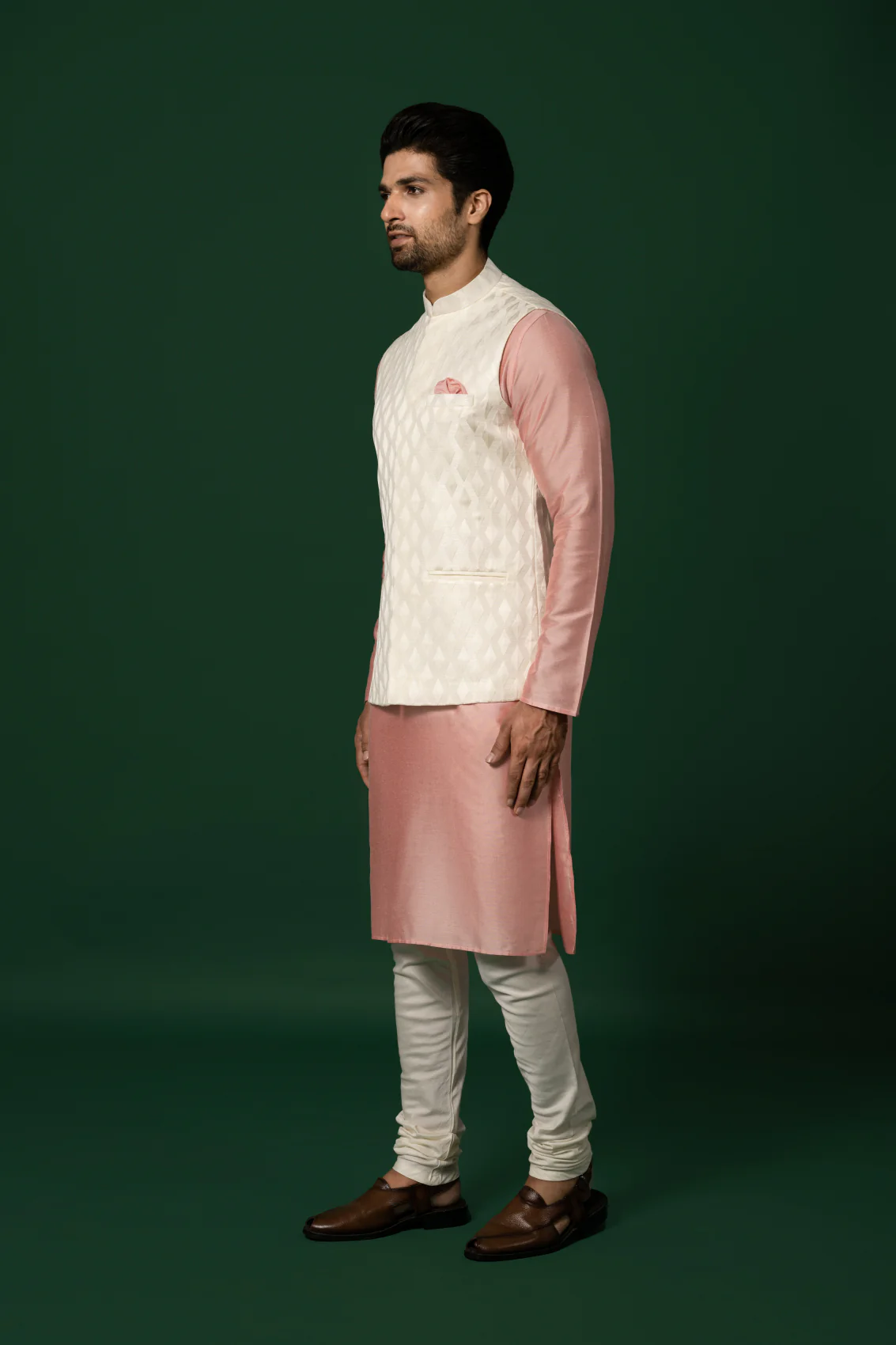 White Jacket Pink Kurta Churidar Set - Image 3