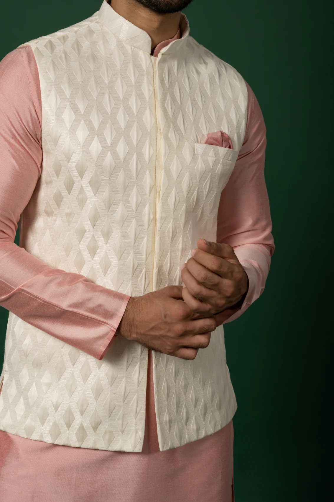 White Jacket Pink Kurta Churidar Set - Image 6