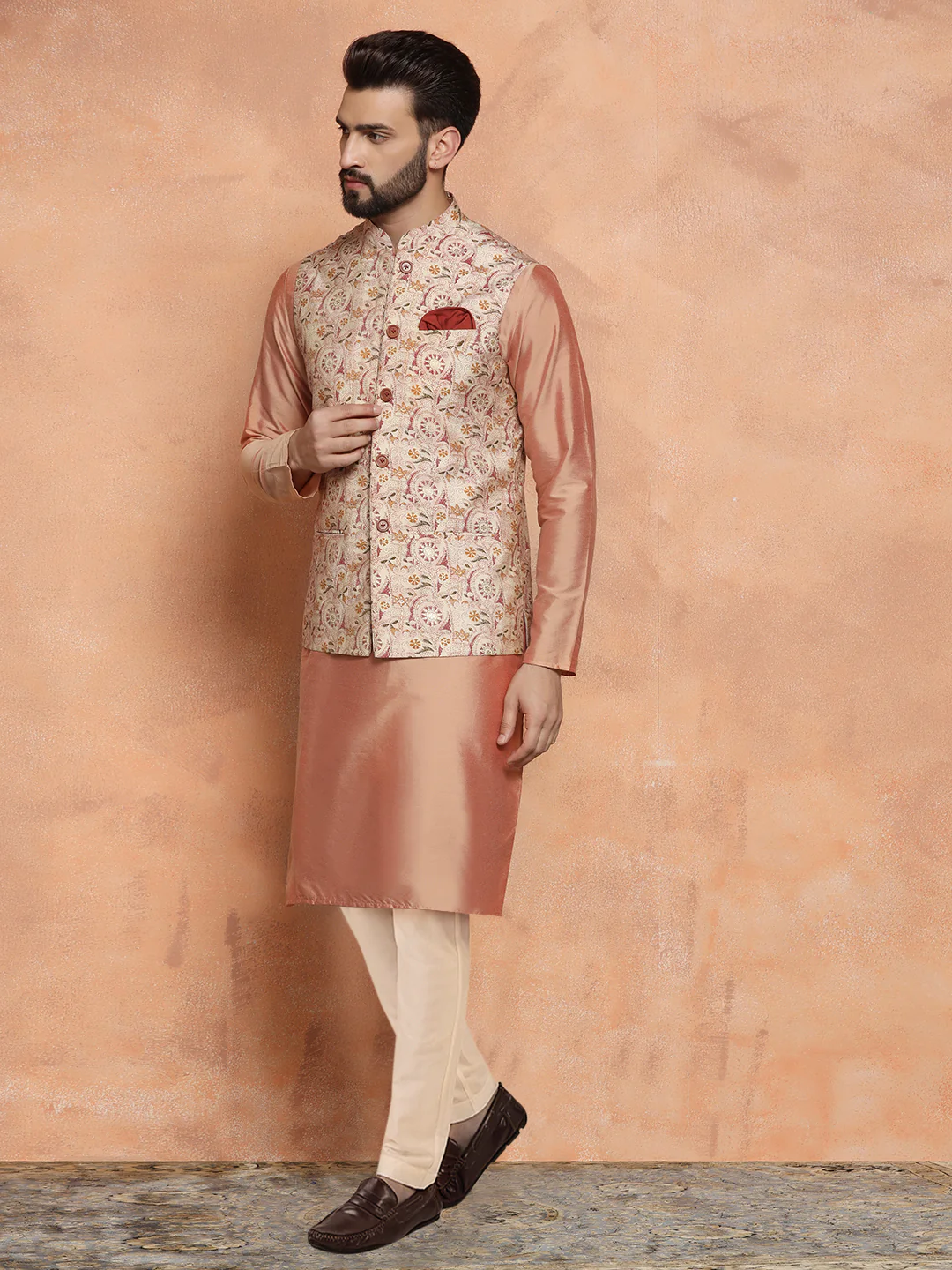 Men's White Kurta Jacket Trouser Set - Image 3
