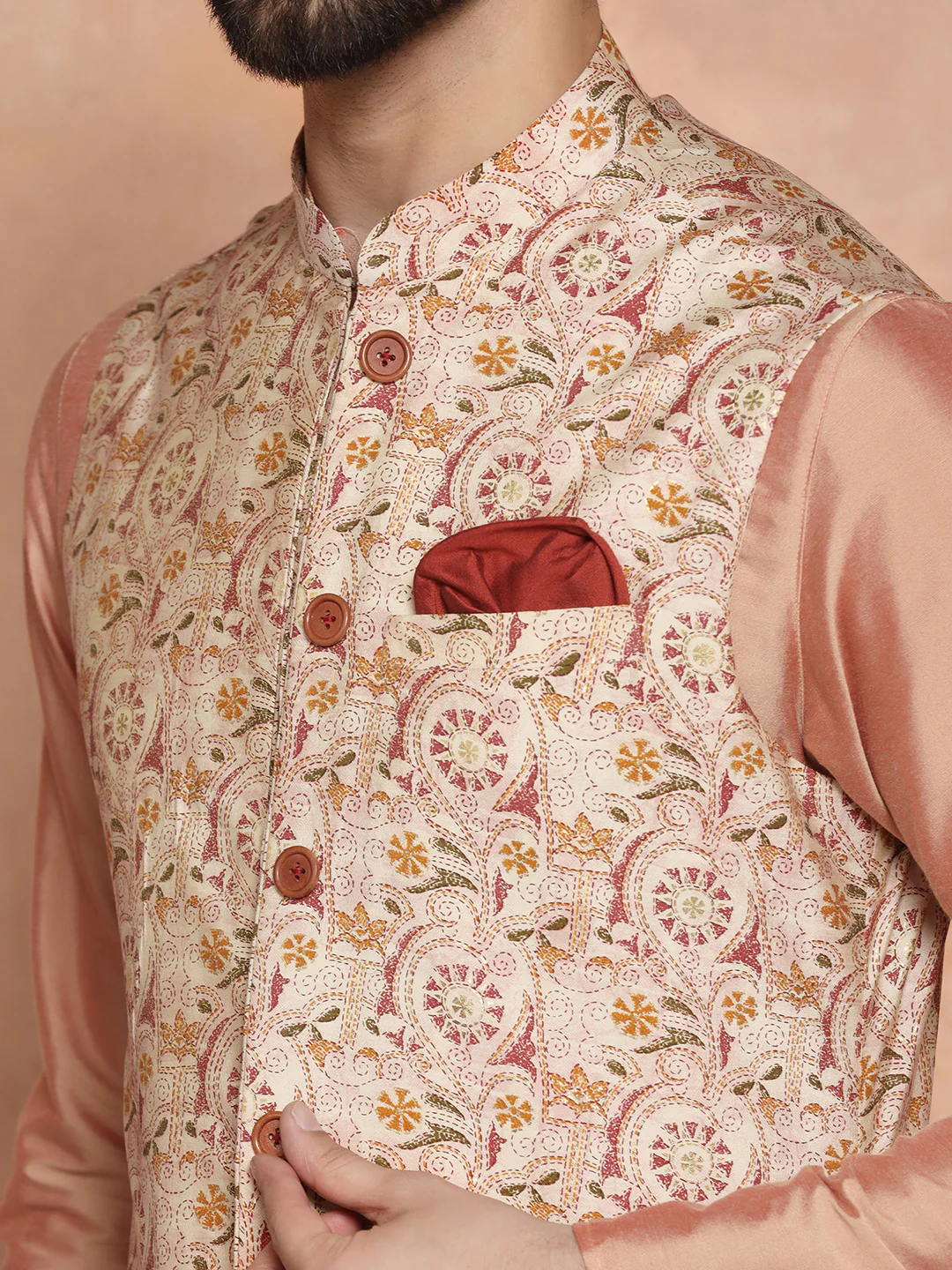 Men's White Kurta Jacket Trouser Set - Image 6