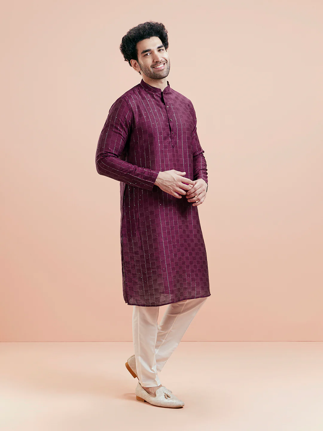 Men's Wine Kurta Trouser Set - Image 4