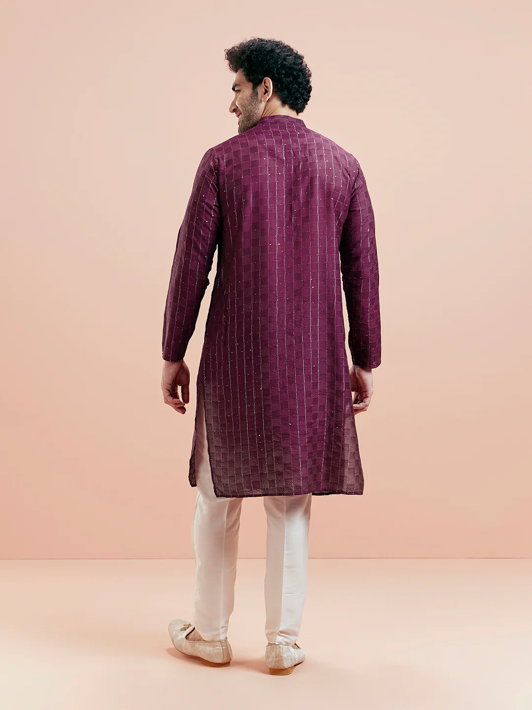 Men's Wine Kurta Trouser Set - Image 5