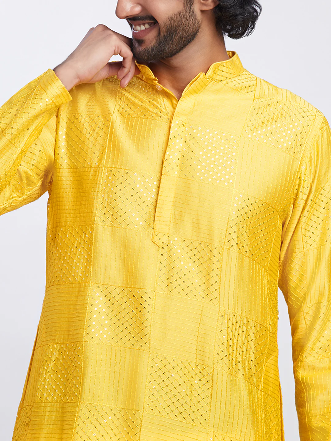 Golden Yellow Jacquard Kurta Churidar Set - Image 5
