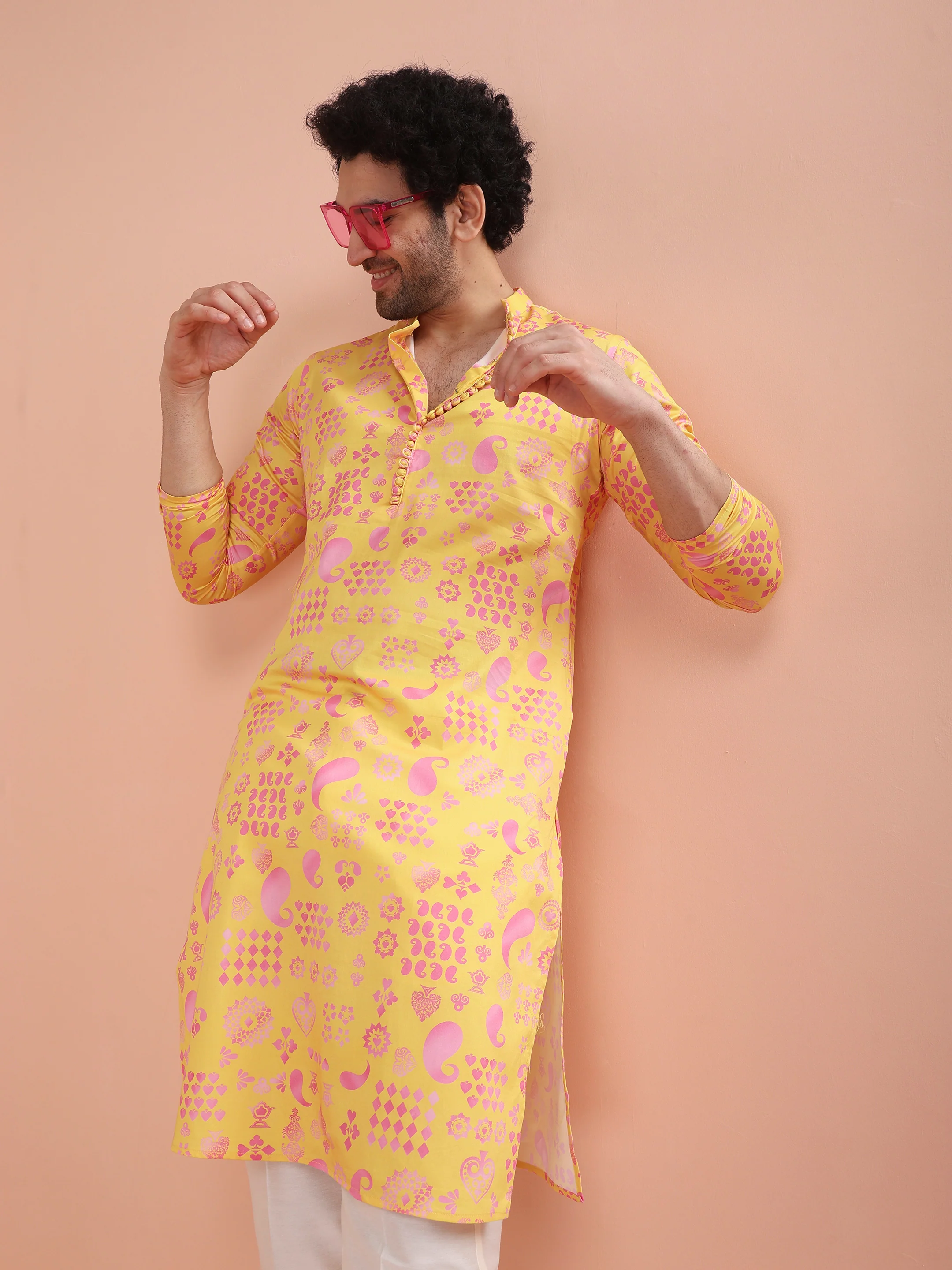 Yellow Printed Kurta-Printed Festive Wear