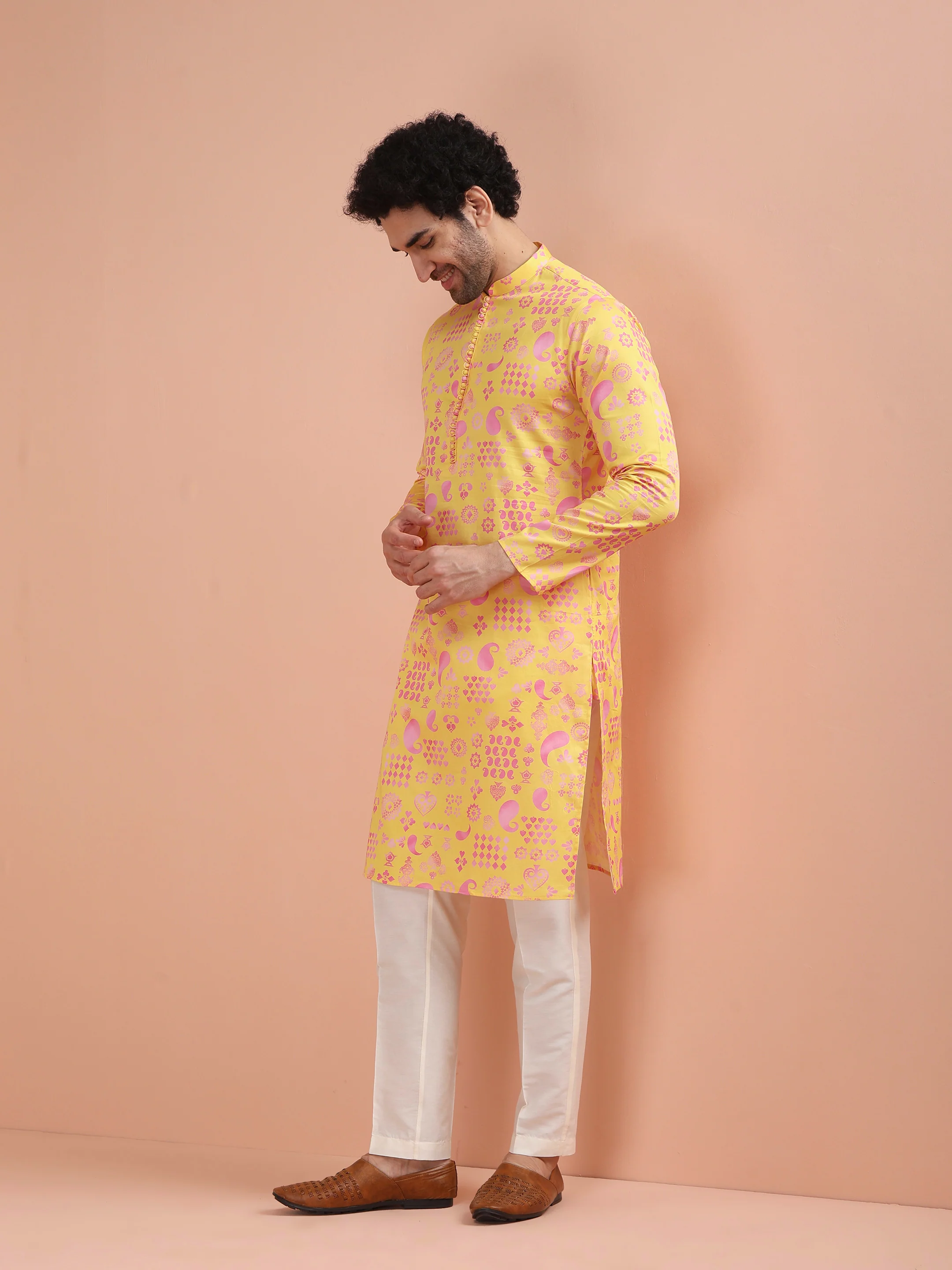 Yellow Printed Kurta-Printed Festive Wear - Image 2