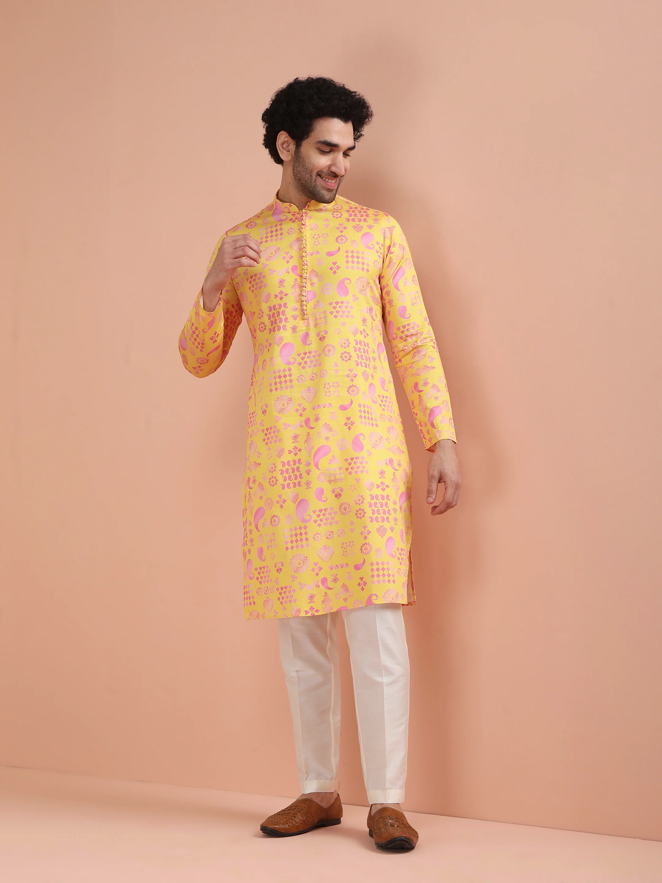Yellow Printed Kurta-Printed Festive Wear - Image 3