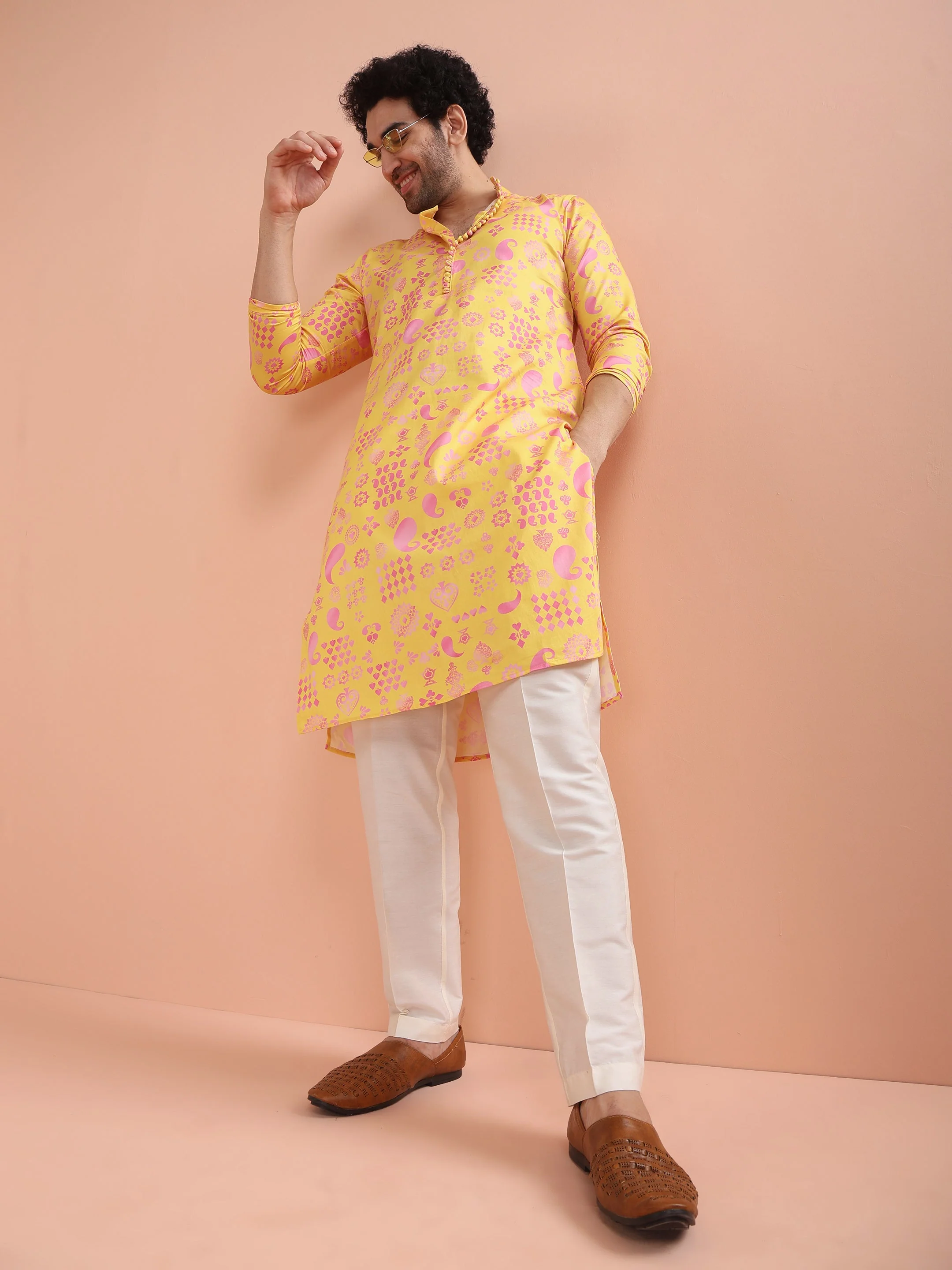 Yellow Printed Kurta Set - Image 8