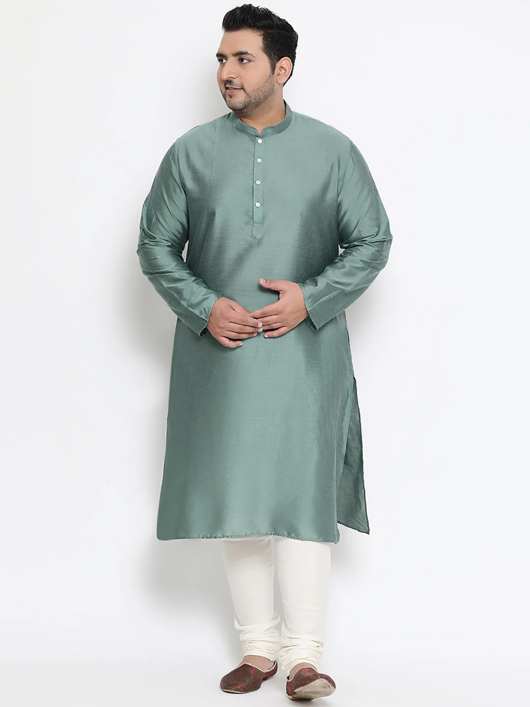 Men Green Kurta Jacket Churidar Set - Image 5