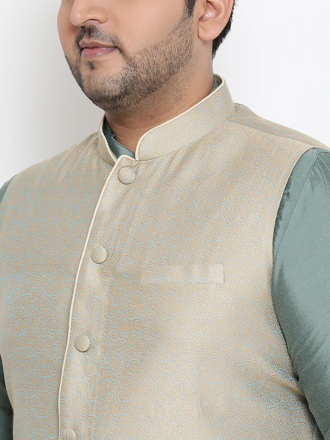 Men Green Kurta Jacket Churidar Set - Image 6