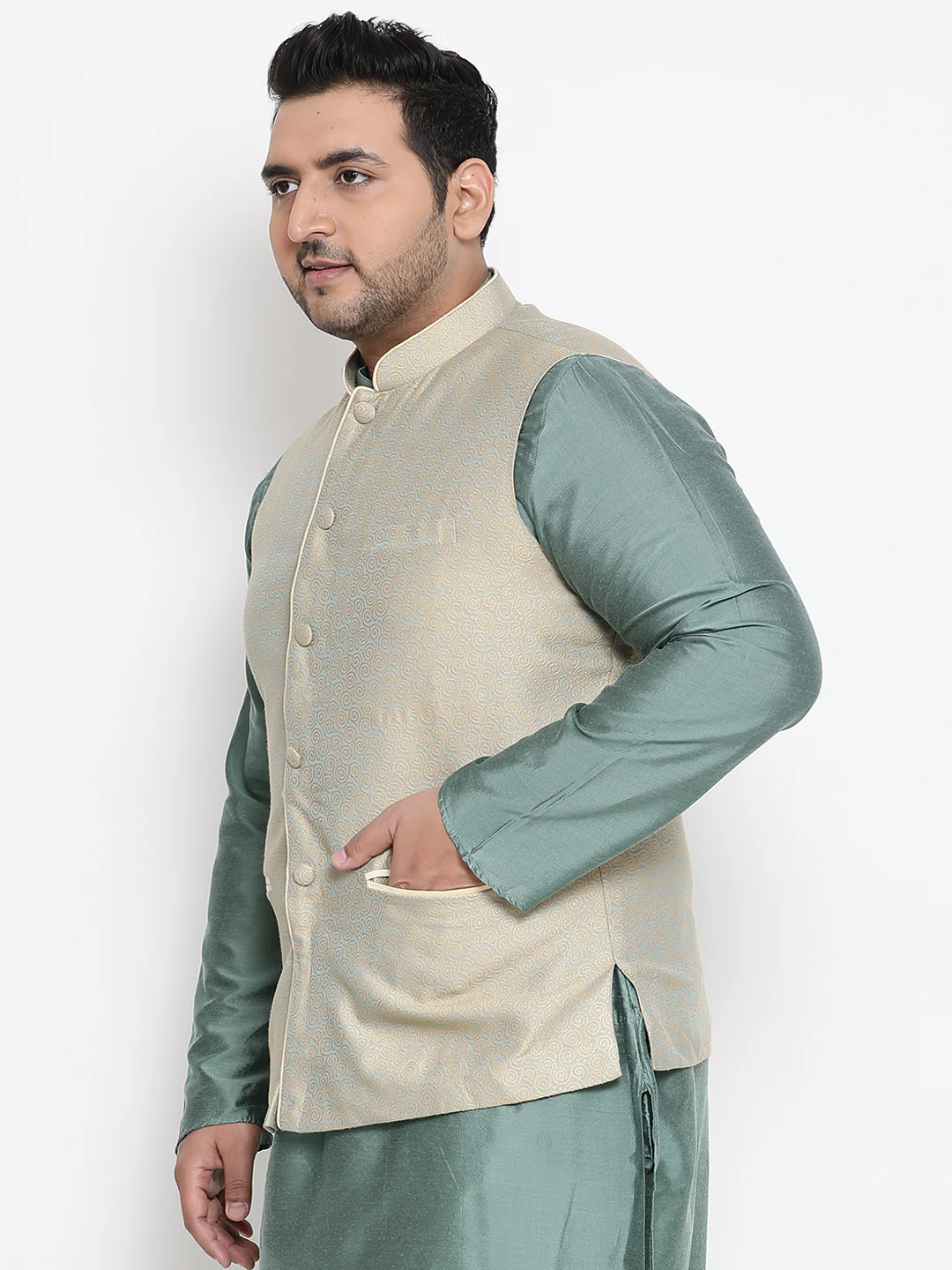Men Green Nehru Jacket - Image 3