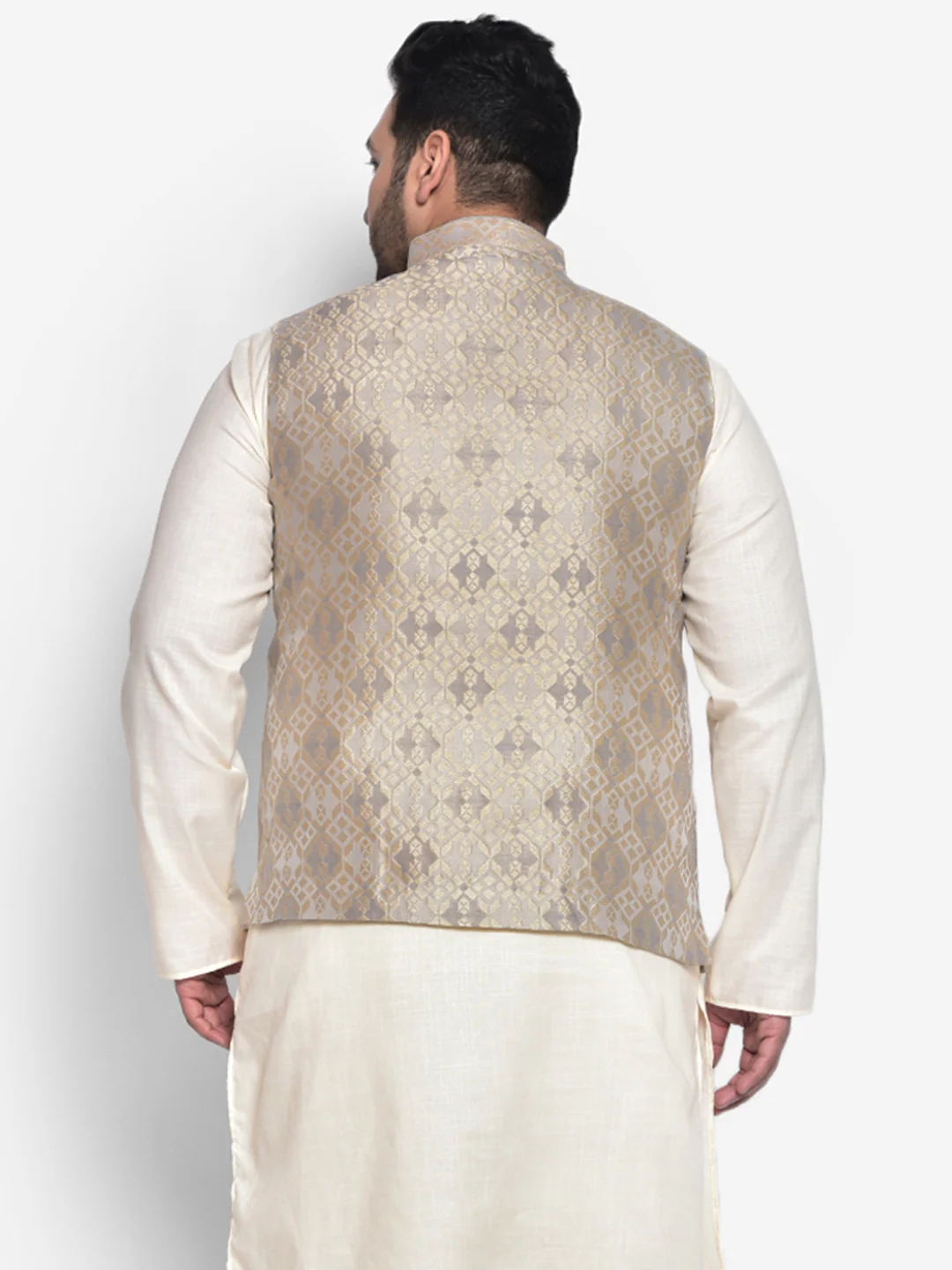 Men Grey Jacquard Nehru Jacket - Image 4