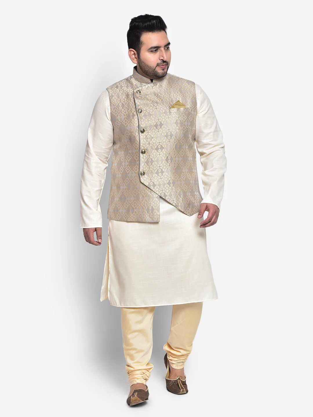 Men Grey Jacquard Nehru Jacket - Image 6