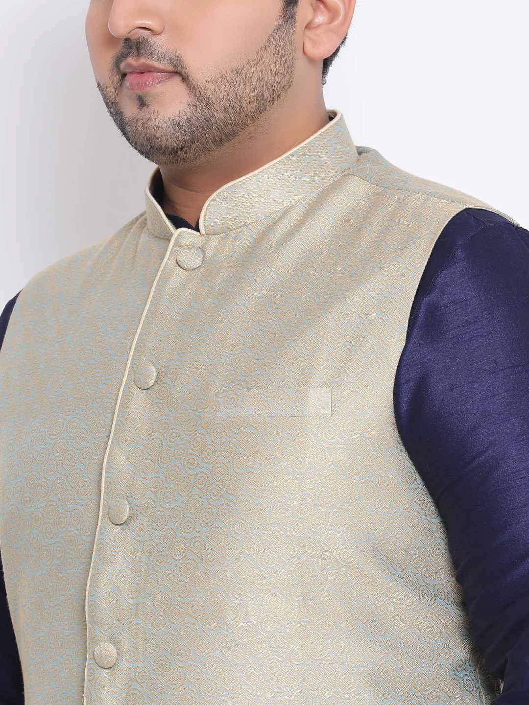Kisah Plus Men Magenta Kurta Jacket Churidar Set - Image 6