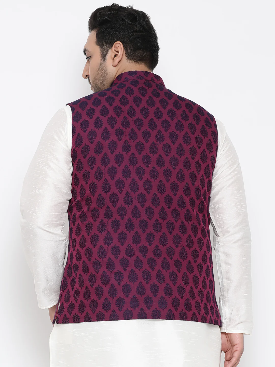 Men Magenta Nehru Jacket - Image 4